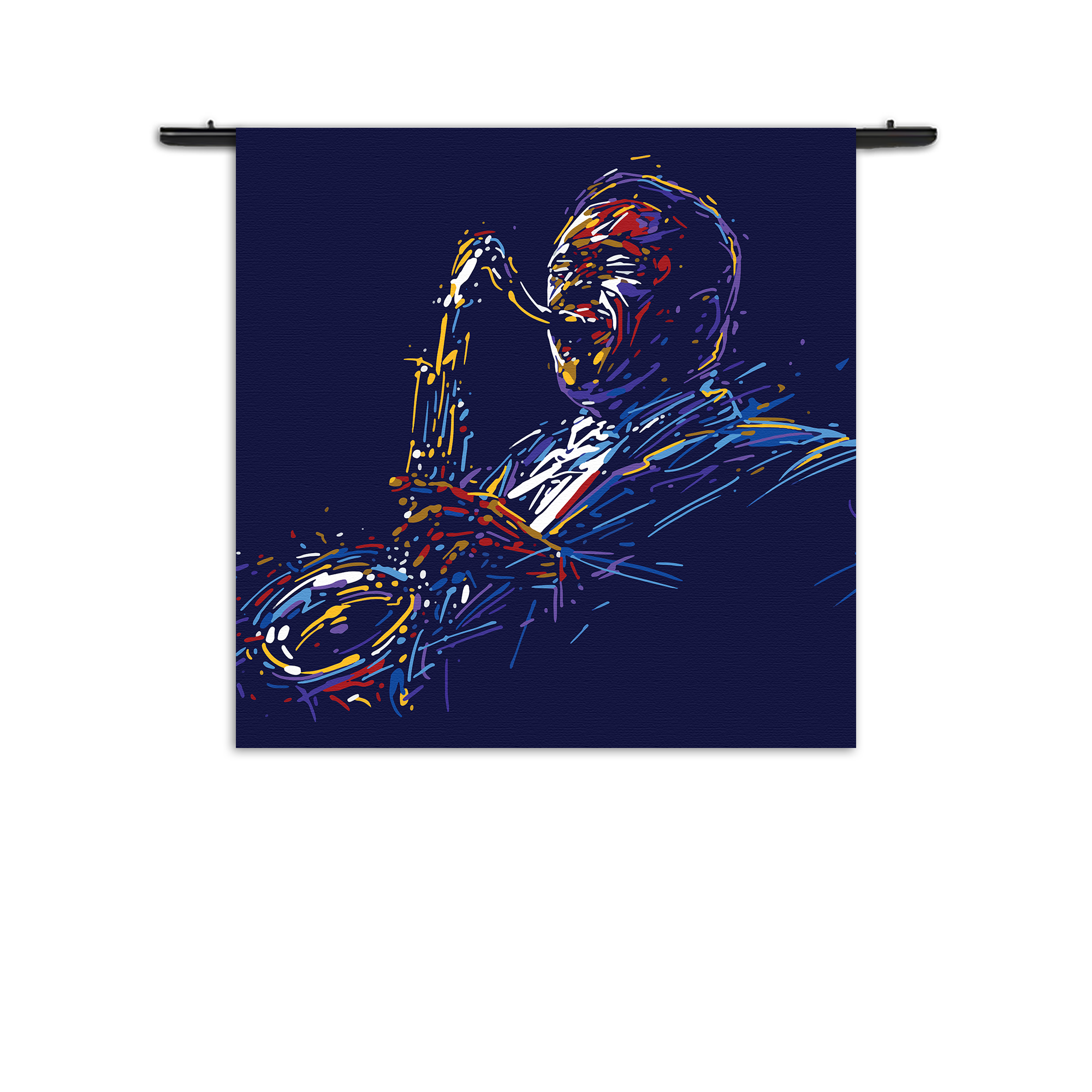 Wandkleed Kleurrijke Saxofonist 01 Rechthoek Vierkant