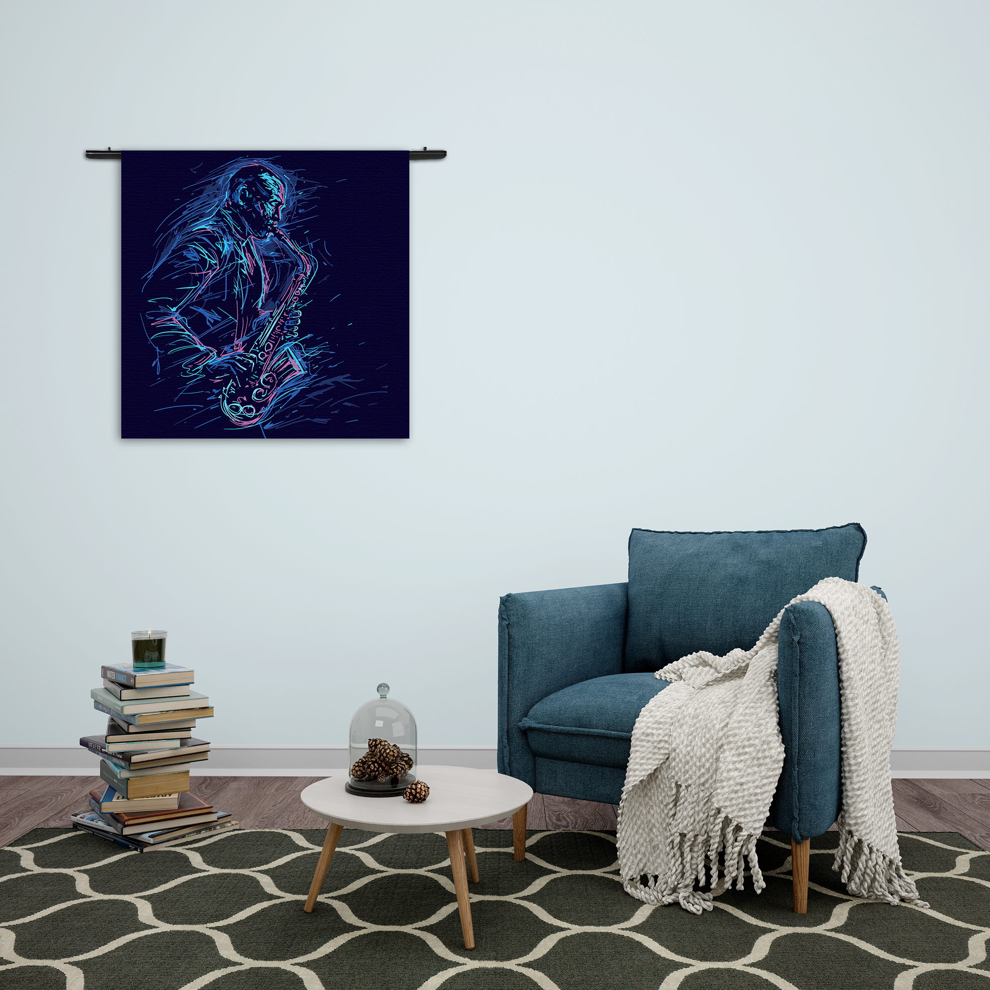 Wandkleed Kleurrijke Saxofonist 02 Rechthoek Vierkant Template Vierkant Rond Muziek 15 2