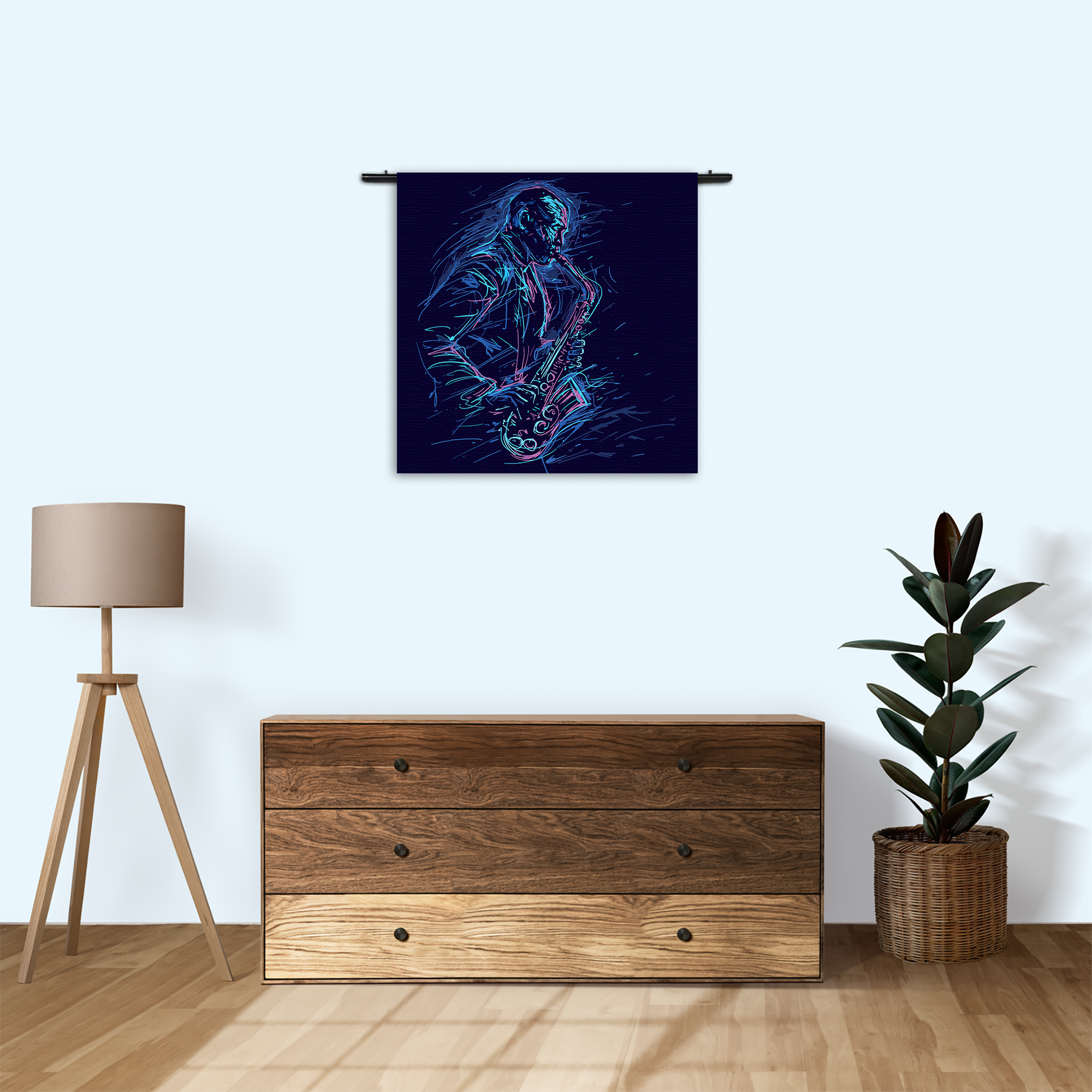 Wandkleed Kleurrijke Saxofonist 02 Rechthoek Vierkant Template Vierkant Rond Muziek 15 3