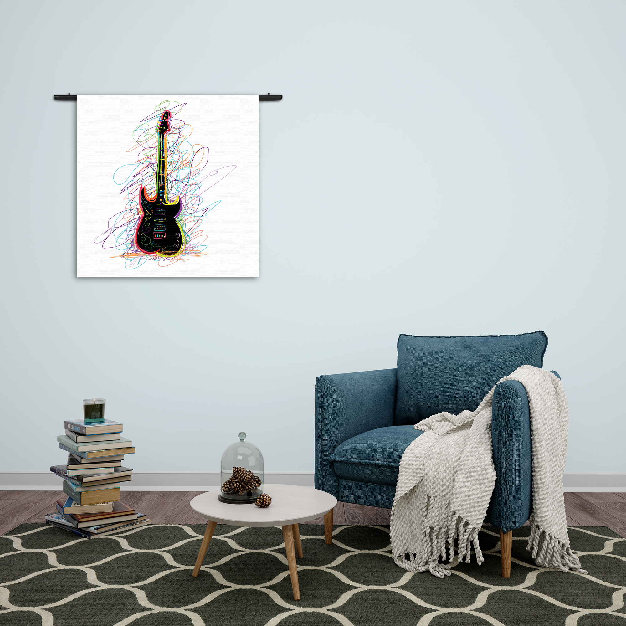 Wandkleed Rock Gitaar Op Witte Achtergrond Rechthoek Vierkant Template Vierkant Rond Muziek 22 2