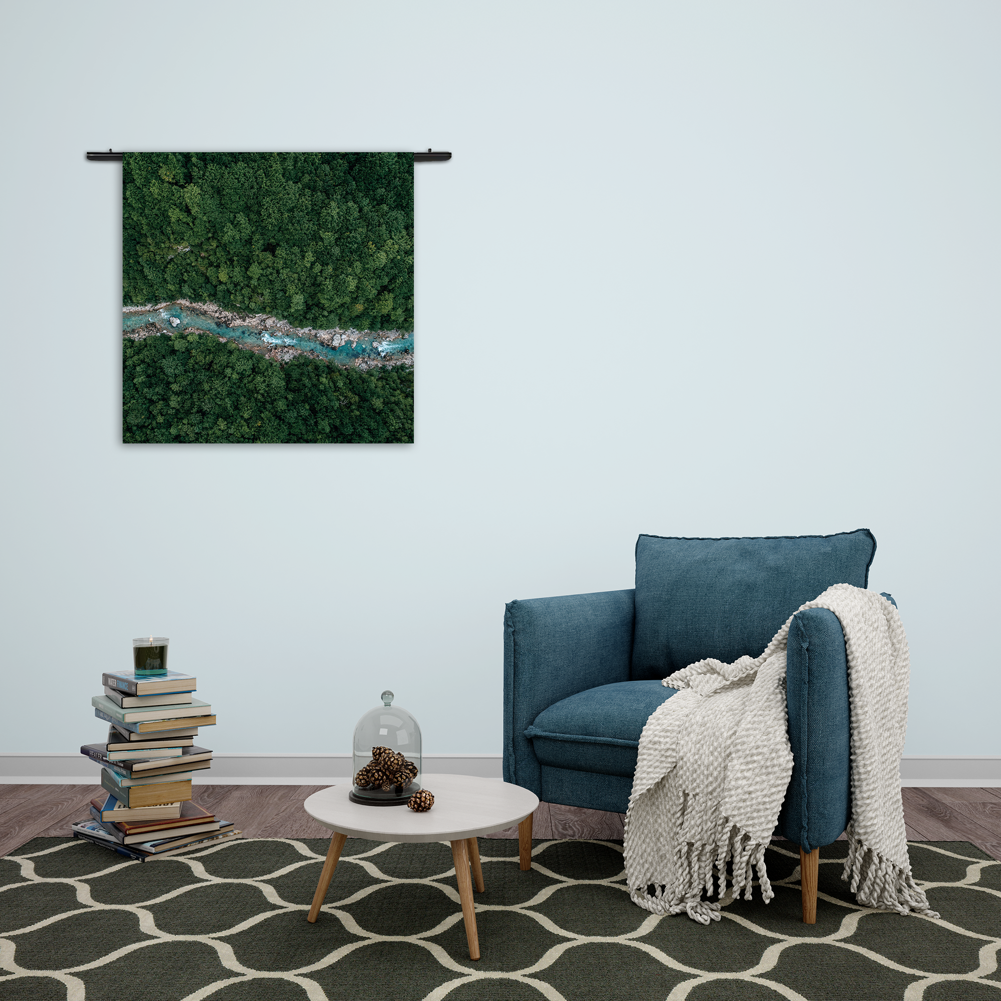 Wandkleed Ruige rivier door bos Rechthoek Vierkant Template Vierkant Rond Natuur 65 2