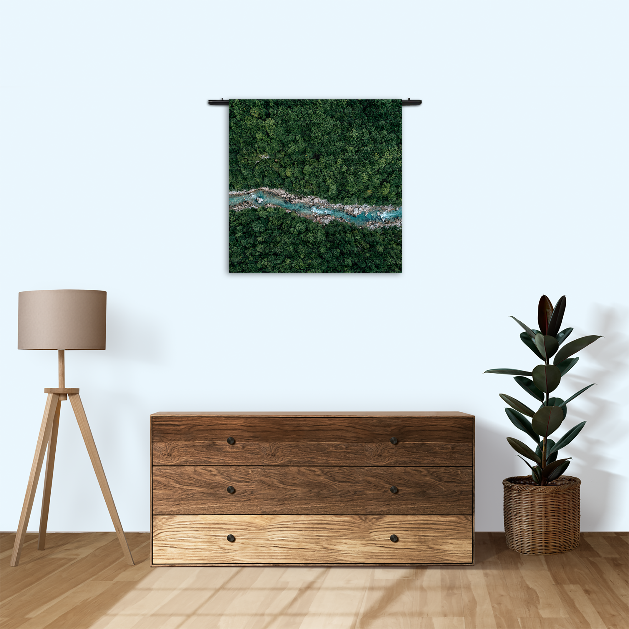 Wandkleed Ruige rivier door bos Rechthoek Vierkant Template Vierkant Rond Natuur 65 3