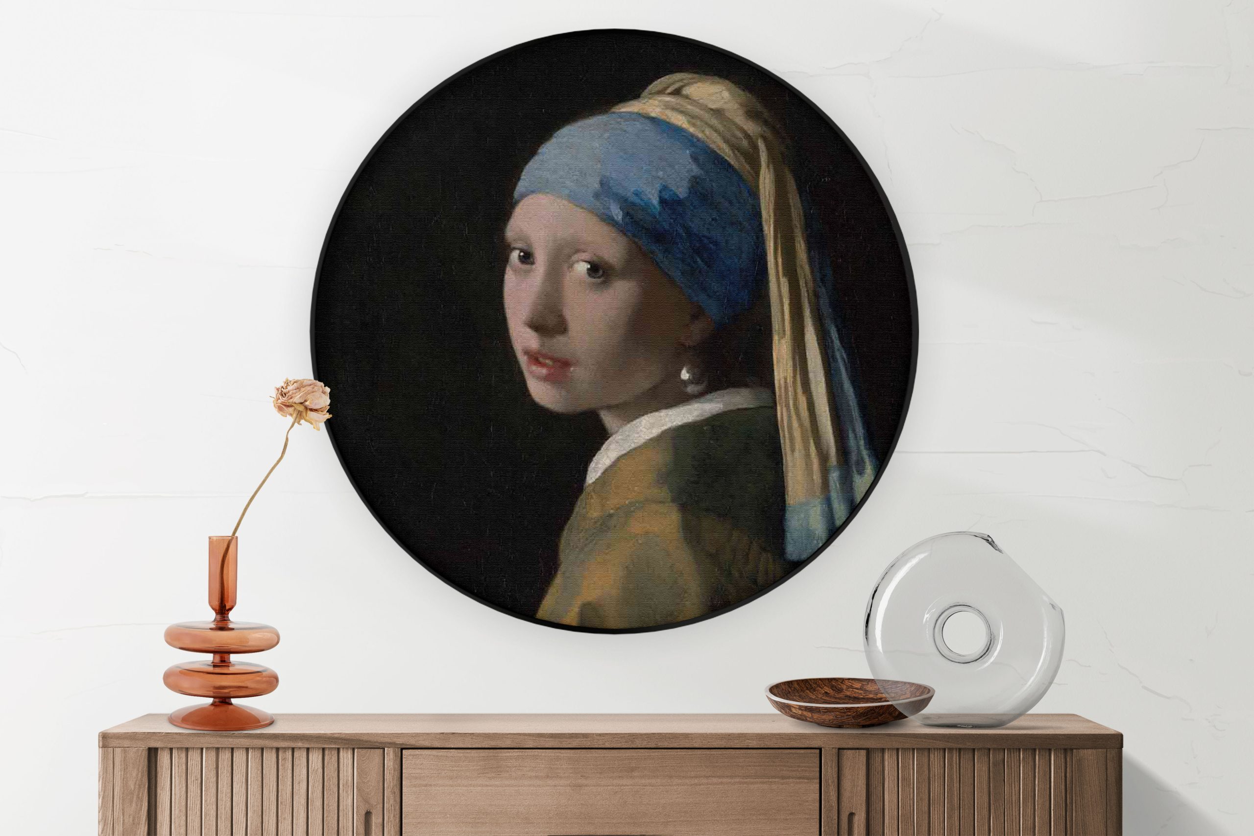 Akoestisch Schilderij Johannes Vermeer Meisje met de parel 1665-1167 Rond - Muurcirkel Template Vierkant Rond OM 2 5 scaled 1