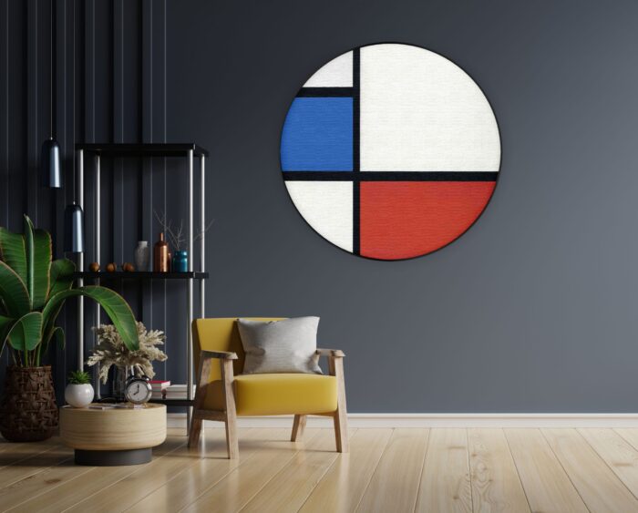 Akoestisch Schilderij Mondriaan de Blauwe vlakte Rond - Muurcirkel Template Vierkant Rond OM 3 4 scaled 1