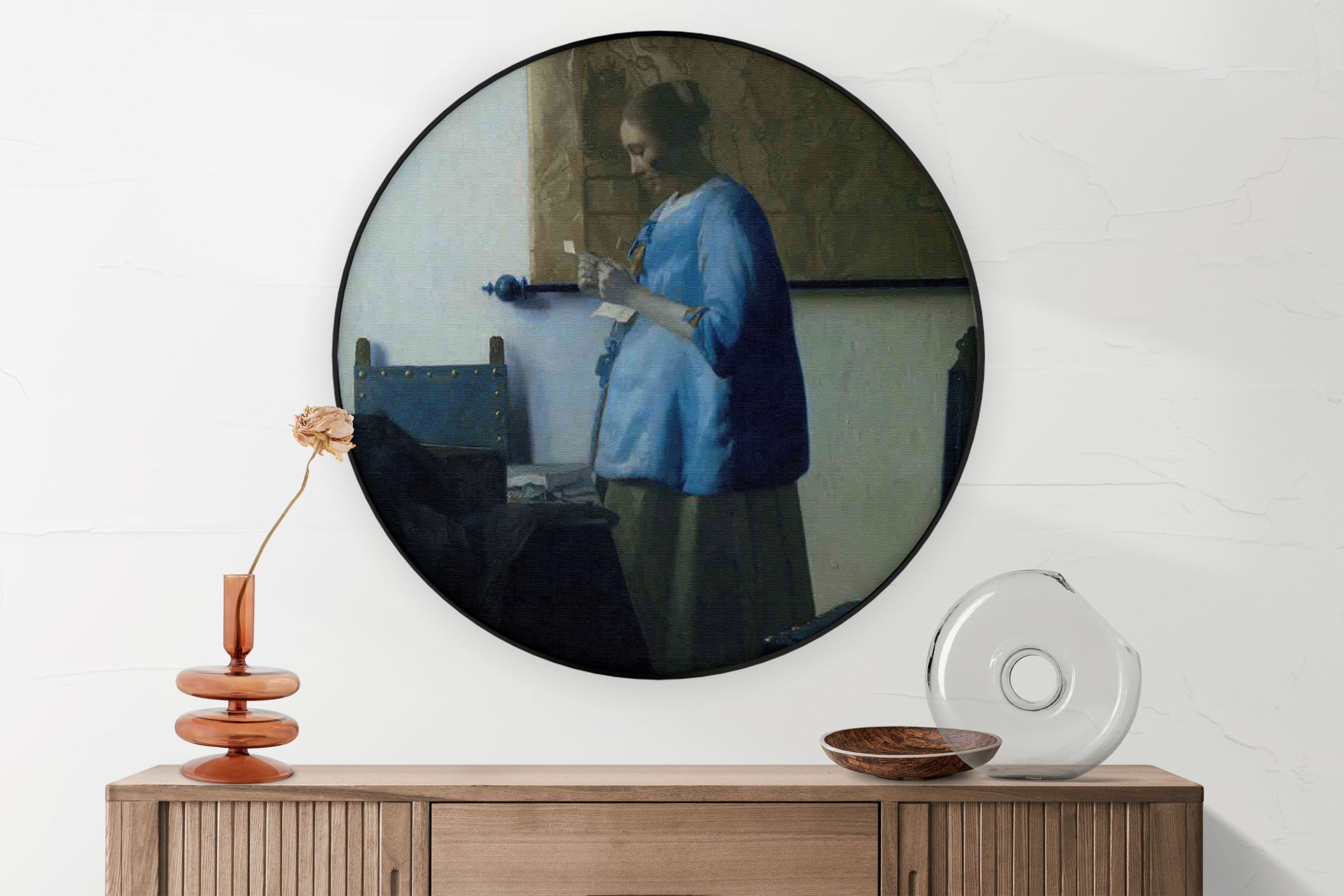 Akoestisch Schilderij Johannes Vermeer Meisje met de parel 1665-1167 Rond - Muurcirkel Template Vierkant Rond OM 32 5 scaled 1