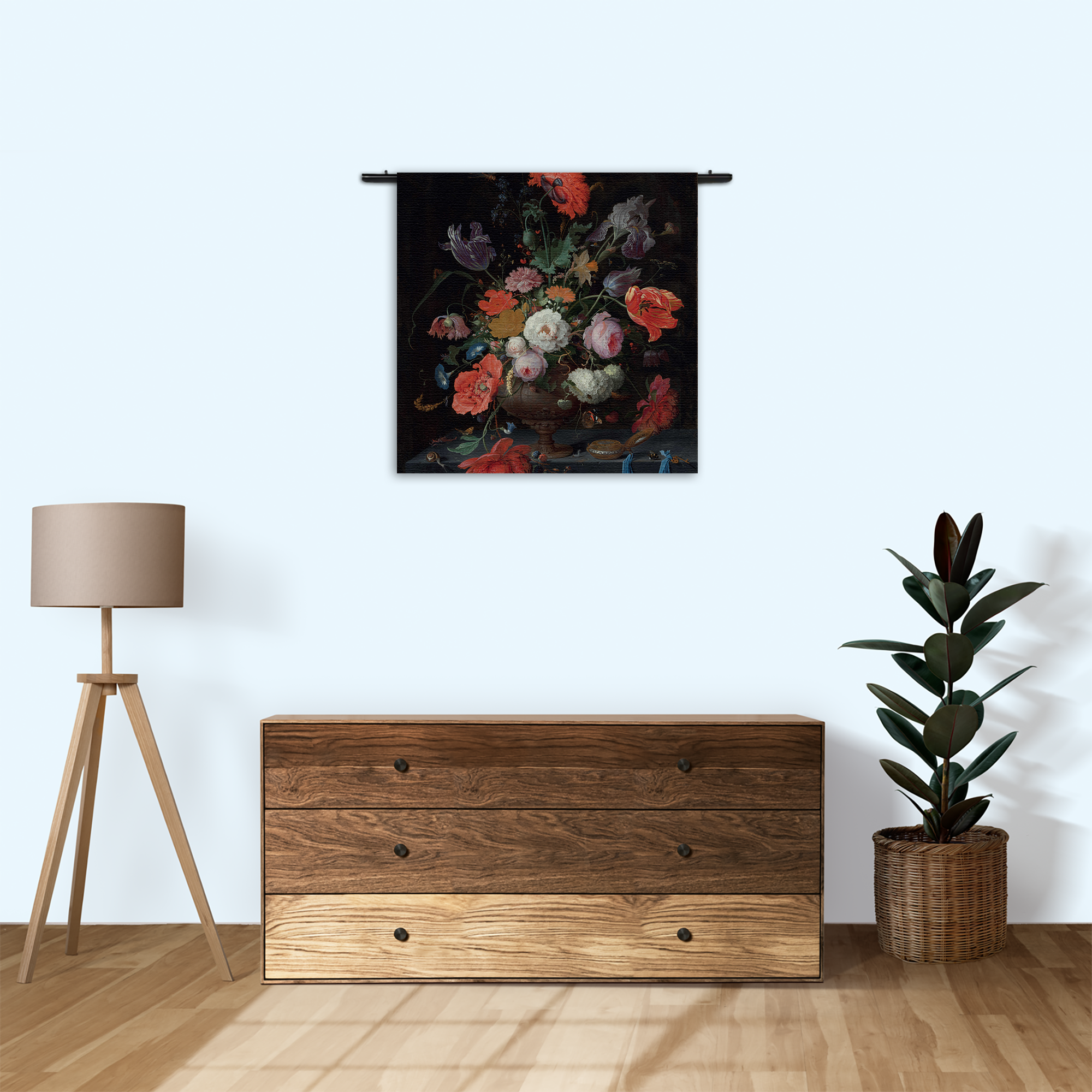 Template_Vierkant_Rond_Om_26-3 Wandkleed Abraham Mignon Stilleven met bloemen en een horloge 1660-1679 Rechthoek Vierkant Template Vierkant Rond Om 26 3