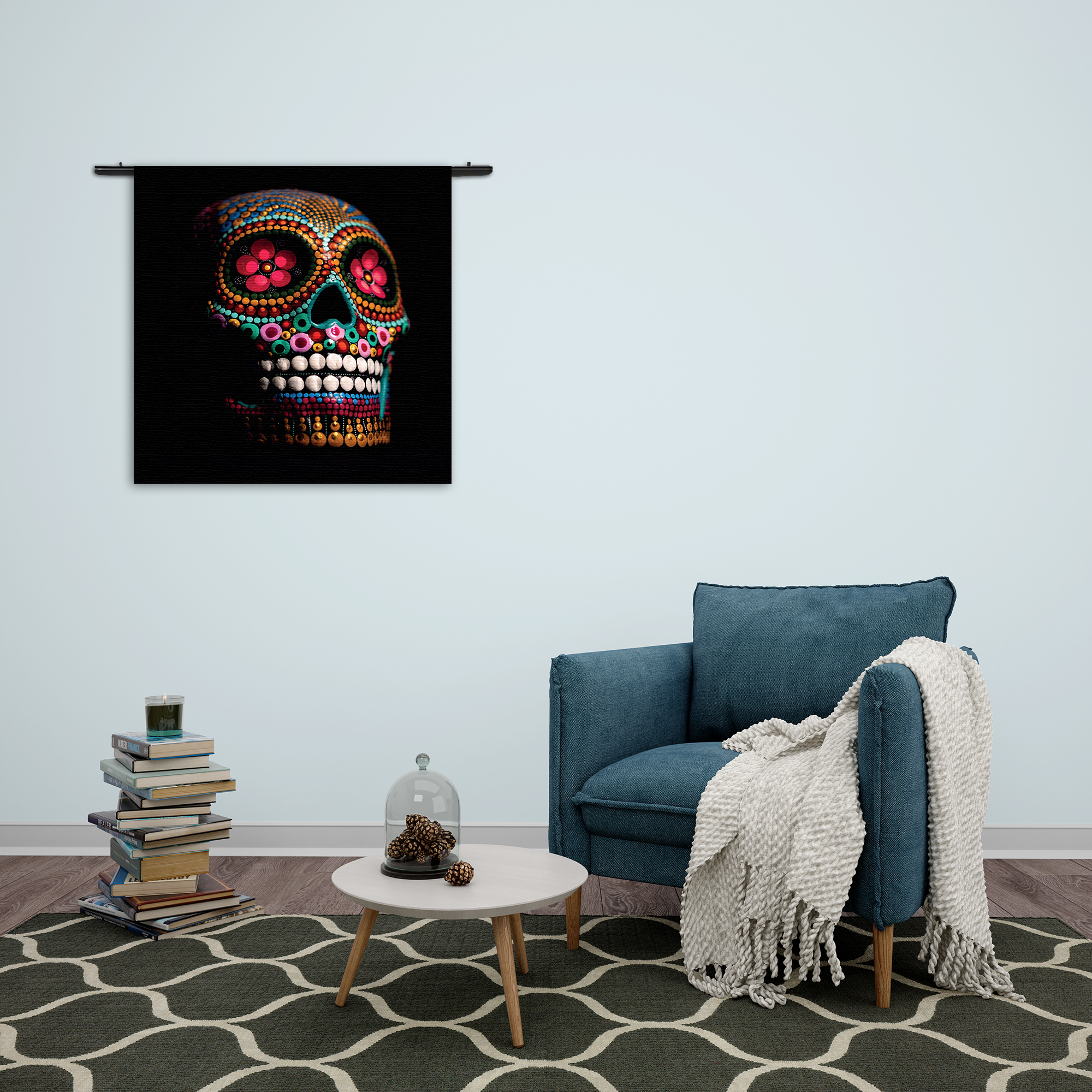 Wandkleed Kleurrijk Skelet Hoofd Rechthoek Vierkant Template Vierkant Rond Overig 02 2