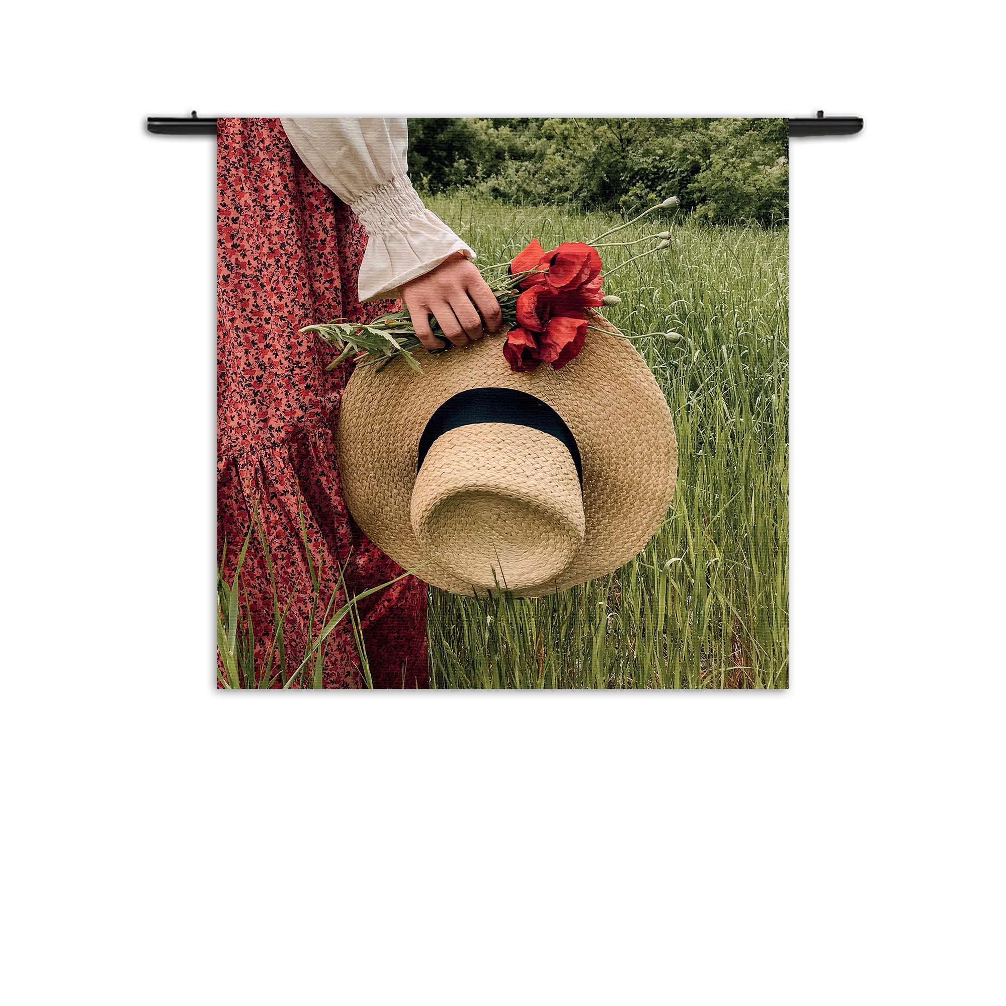 Wandkleed Vrouw Met Rode Roos Rechthoek Vierkant