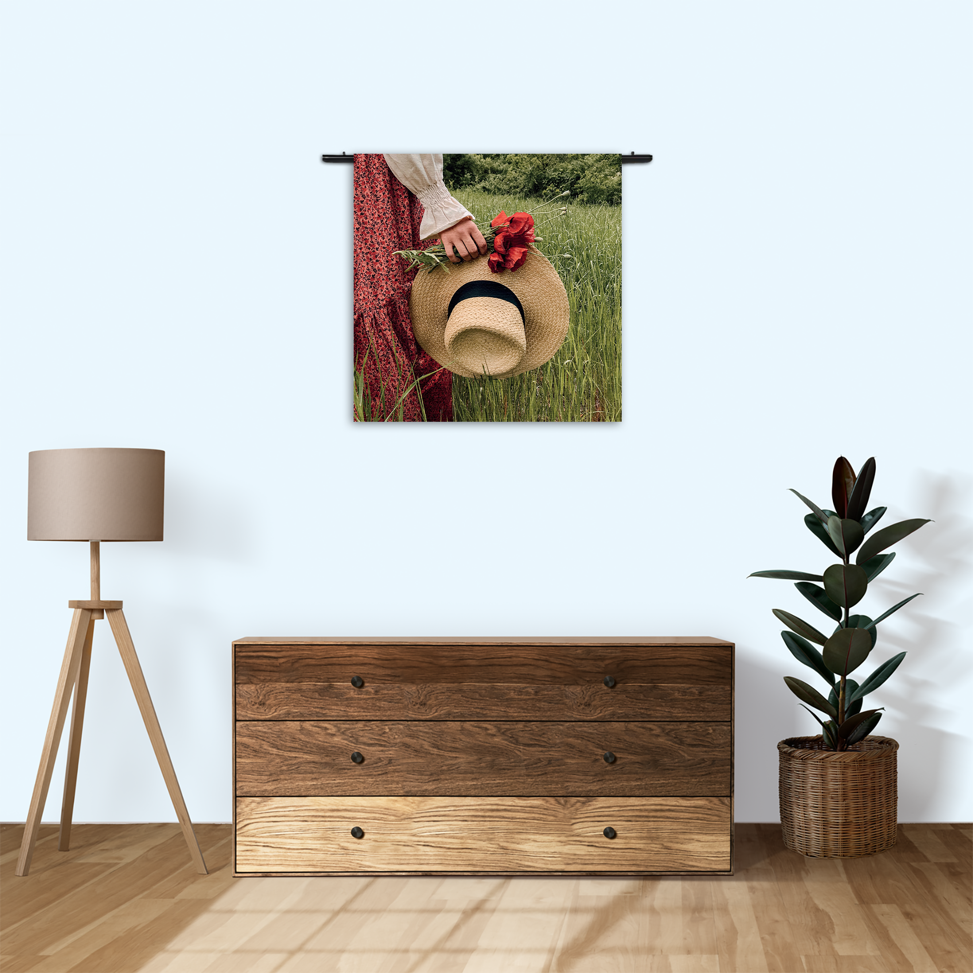 Wandkleed Vrouw Met Rode Roos Rechthoek Vierkant Template Vierkant Rond Romantisch 11 3