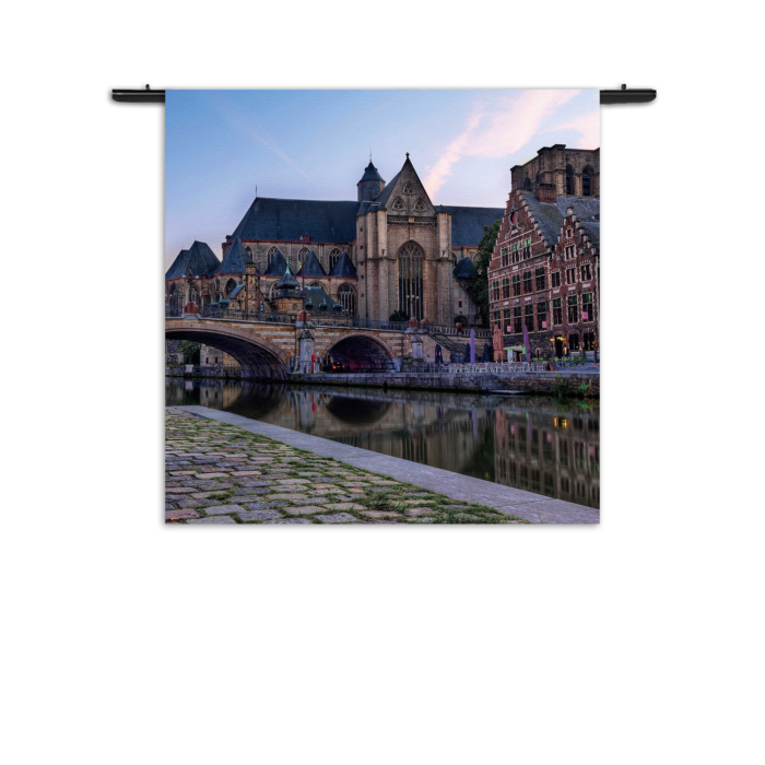 Wandkleed Middeleeuwse Kathedraal en Brug Gent Rechthoek Vierkant