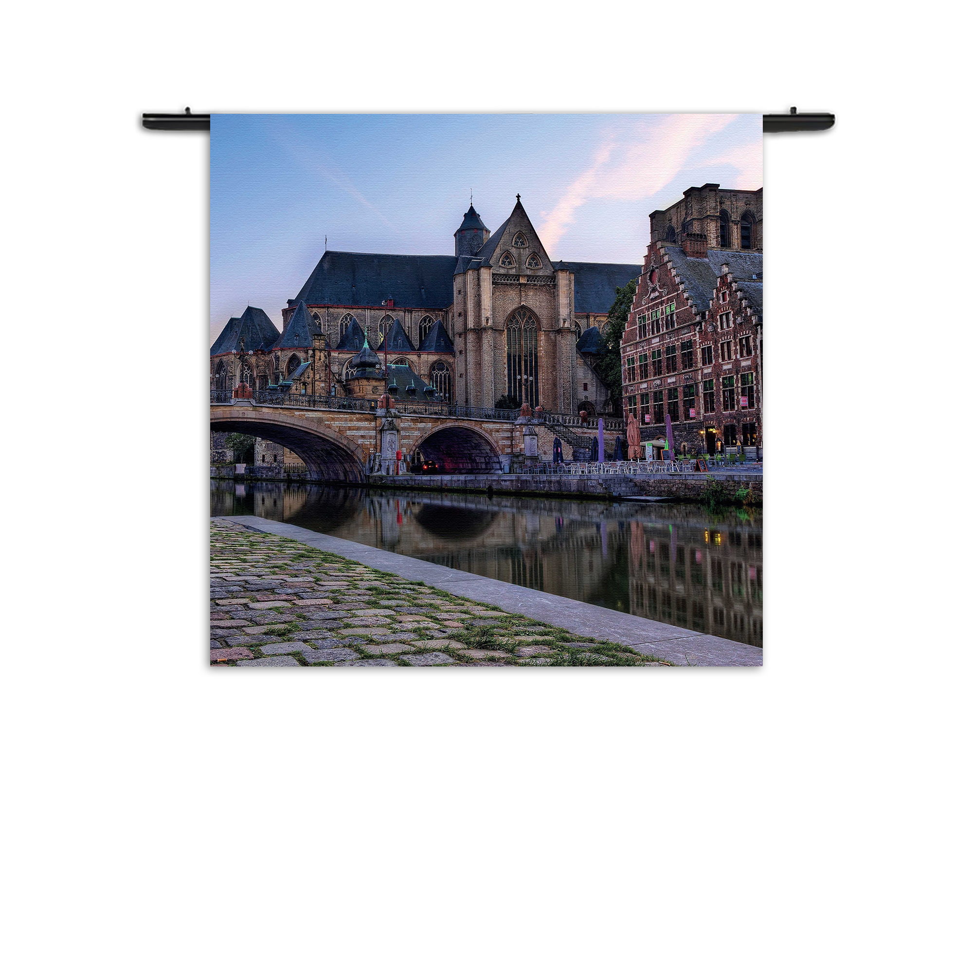 Wandkleed Middeleeuwse Kathedraal en Brug Gent Rechthoek Vierkant