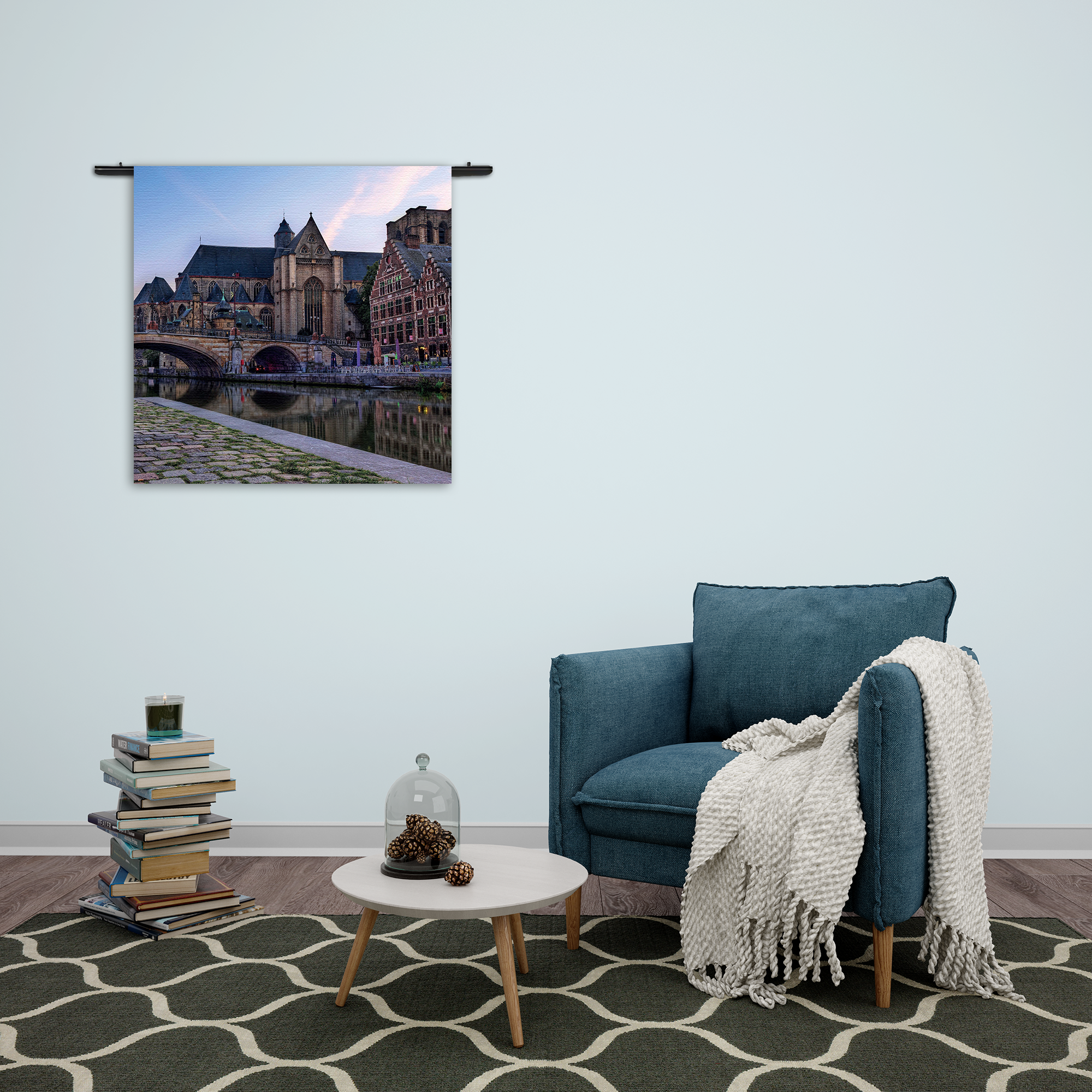 Wandkleed Middeleeuwse Kathedraal en Brug Gent Rechthoek Vierkant Template Vierkant Rond Steden 100 2