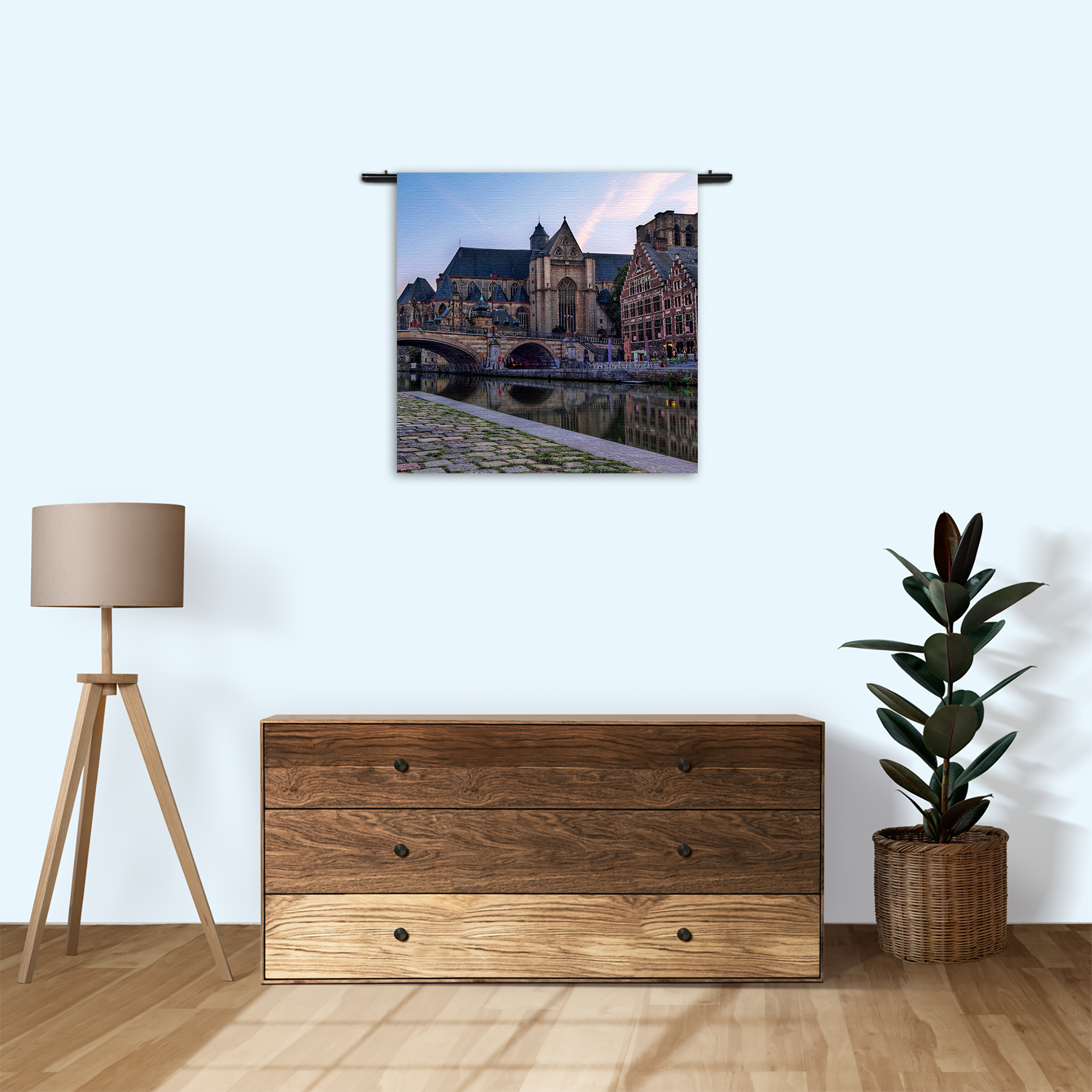 Wandkleed Middeleeuwse Kathedraal en Brug Gent Rechthoek Vierkant Template Vierkant Rond Steden 100 3