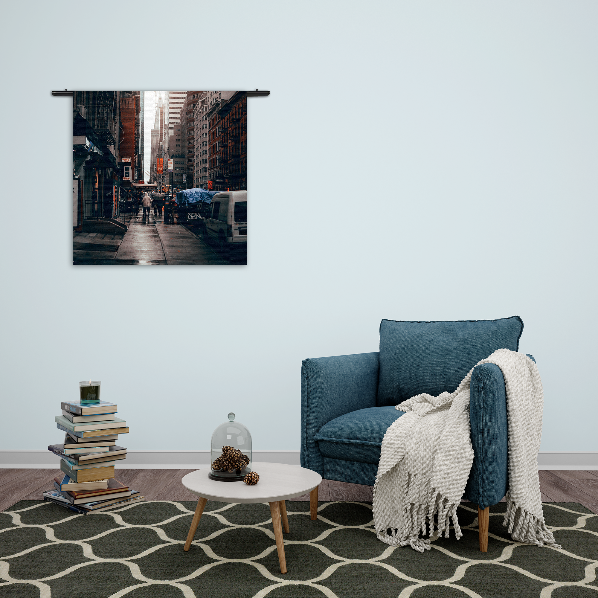 Wandkleed New York Raining Day Rechthoek Vierkant Template Vierkant Rond Steden 27 2
