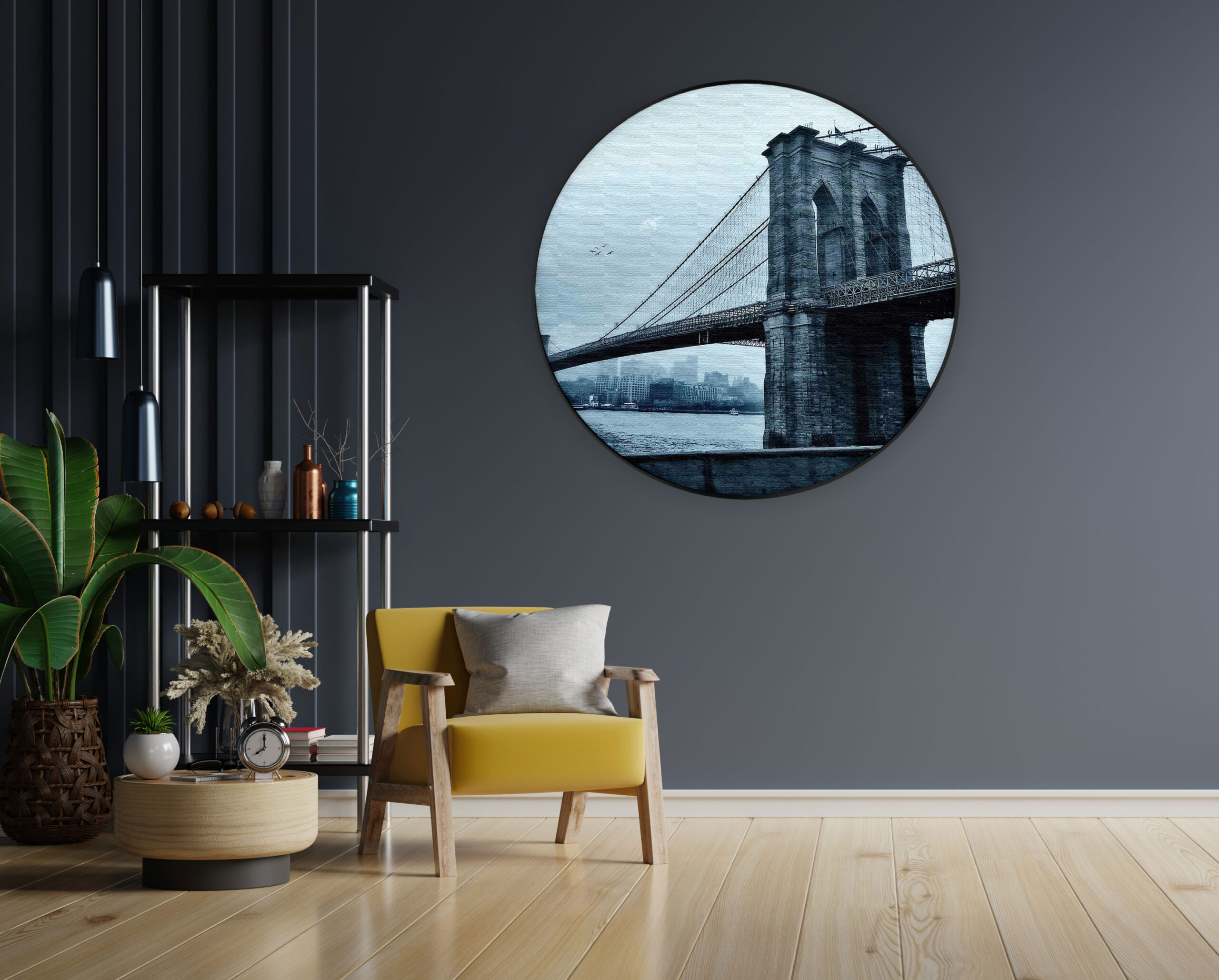 Akoestisch Schilderij Brooklyn Bridge New York Zwart Wit Rond - Muurcirkel Template Vierkant Rond Steden 28 1 scaled 1