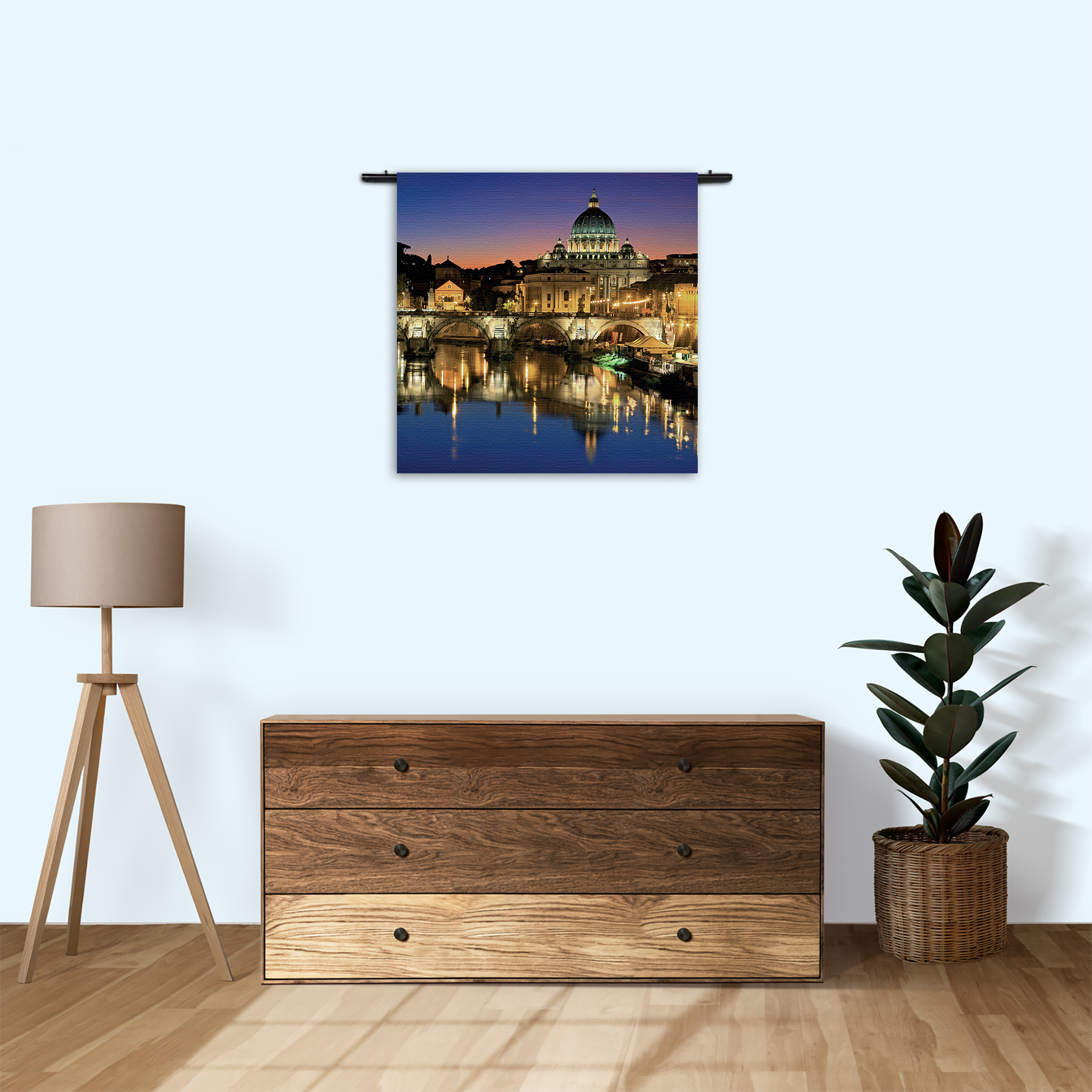 Wandkleed Rivier Tiber Rome at Night Rechthoek Vierkant Template Vierkant Rond Steden 29 3