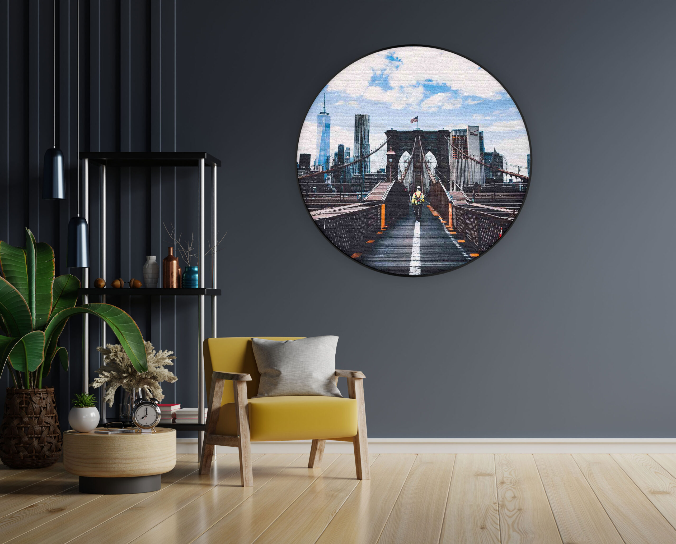 Akoestisch Schilderij Brooklyn Bridge New York Daglicht Rond - Muurcirkel Template Vierkant Rond Steden 32 1 scaled 1