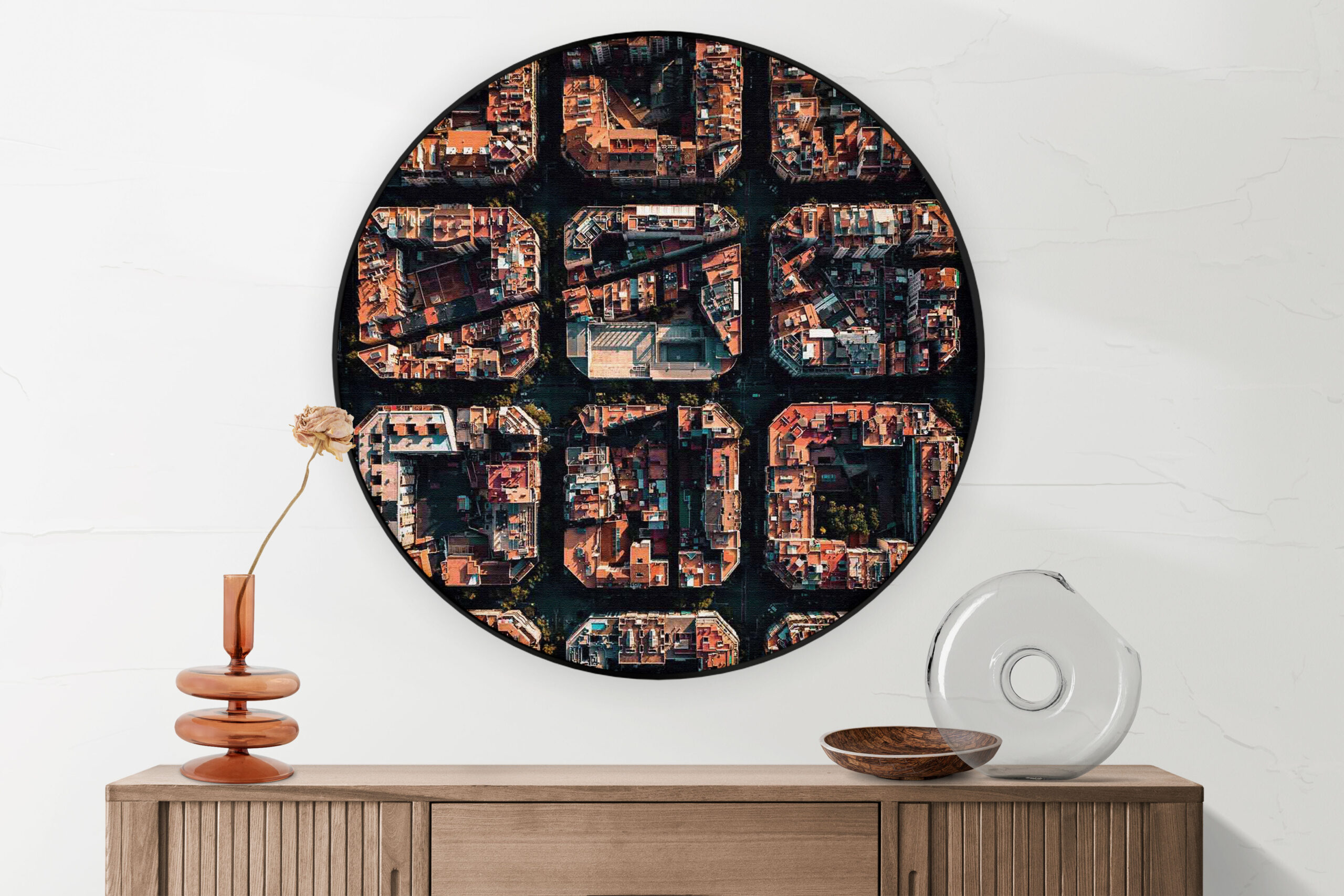 Akoestisch Schilderij Barcelona's Achtkantige Patronen Rond - Muurcirkel Template Vierkant Rond Steden 38 1 scaled 1