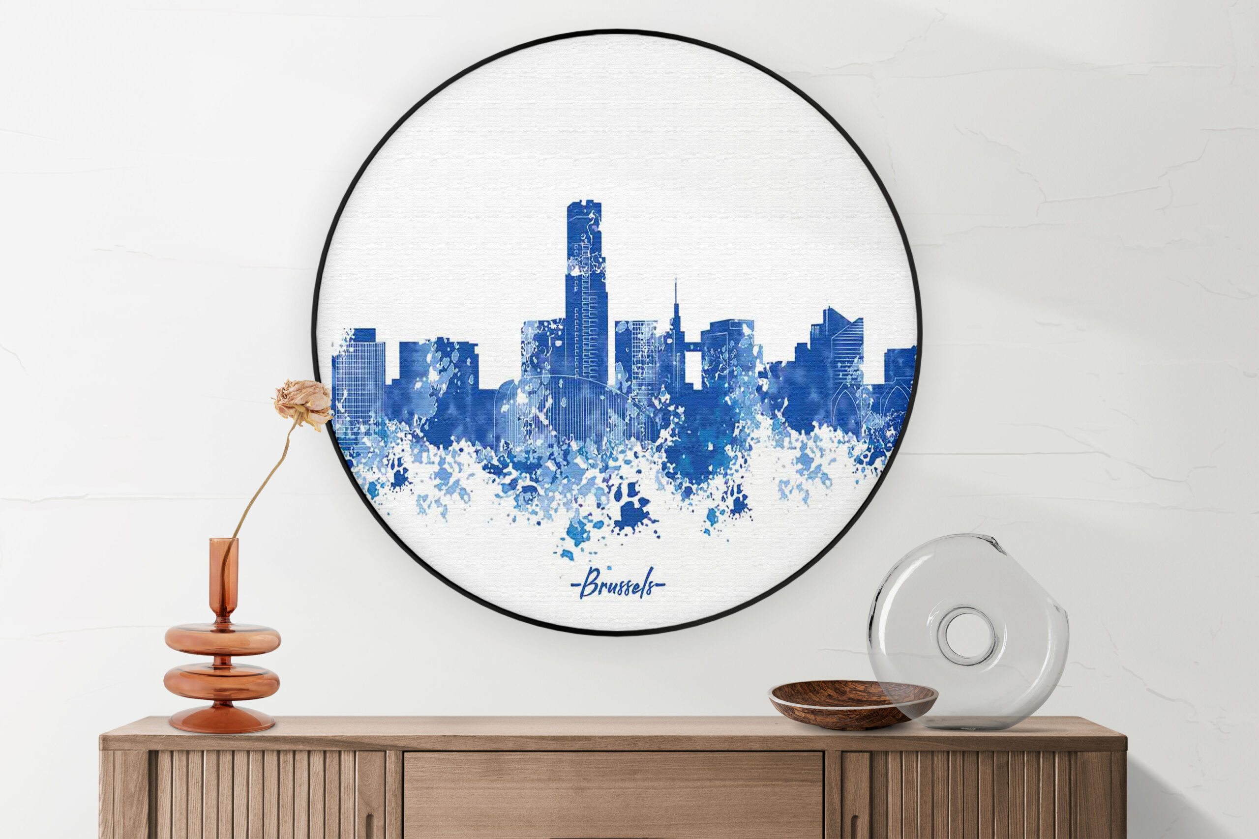 Akoestisch Schilderij Skyline Brussels Watercolor Paint Rond - Muurcirkel Template Vierkant Rond Steden 4 1 2 scaled 1