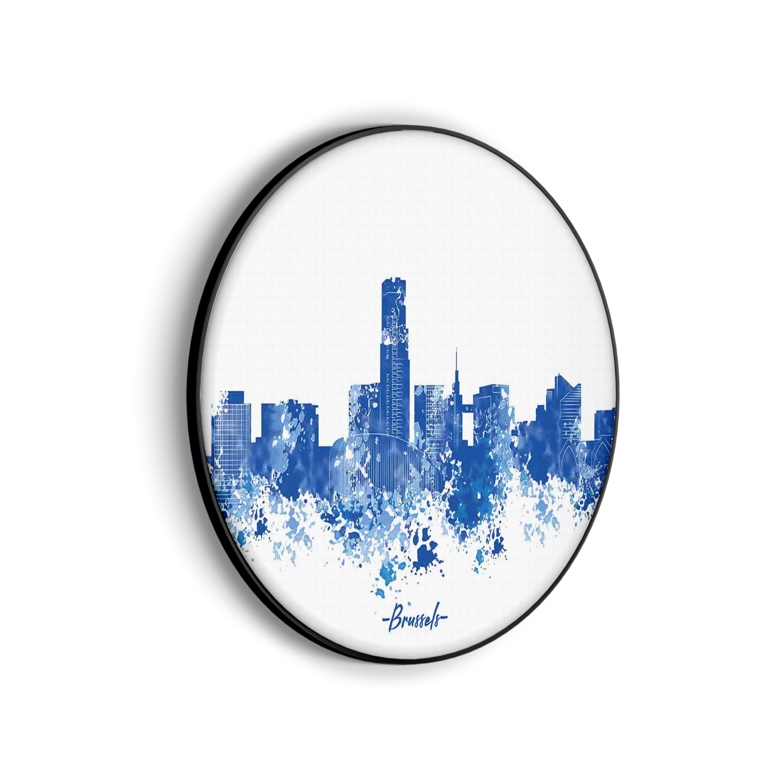 Akoestisch Schilderij Skyline Brussels Watercolor Paint Rond - Muurcirkel Template Vierkant Rond Steden 4 4 scaled 1