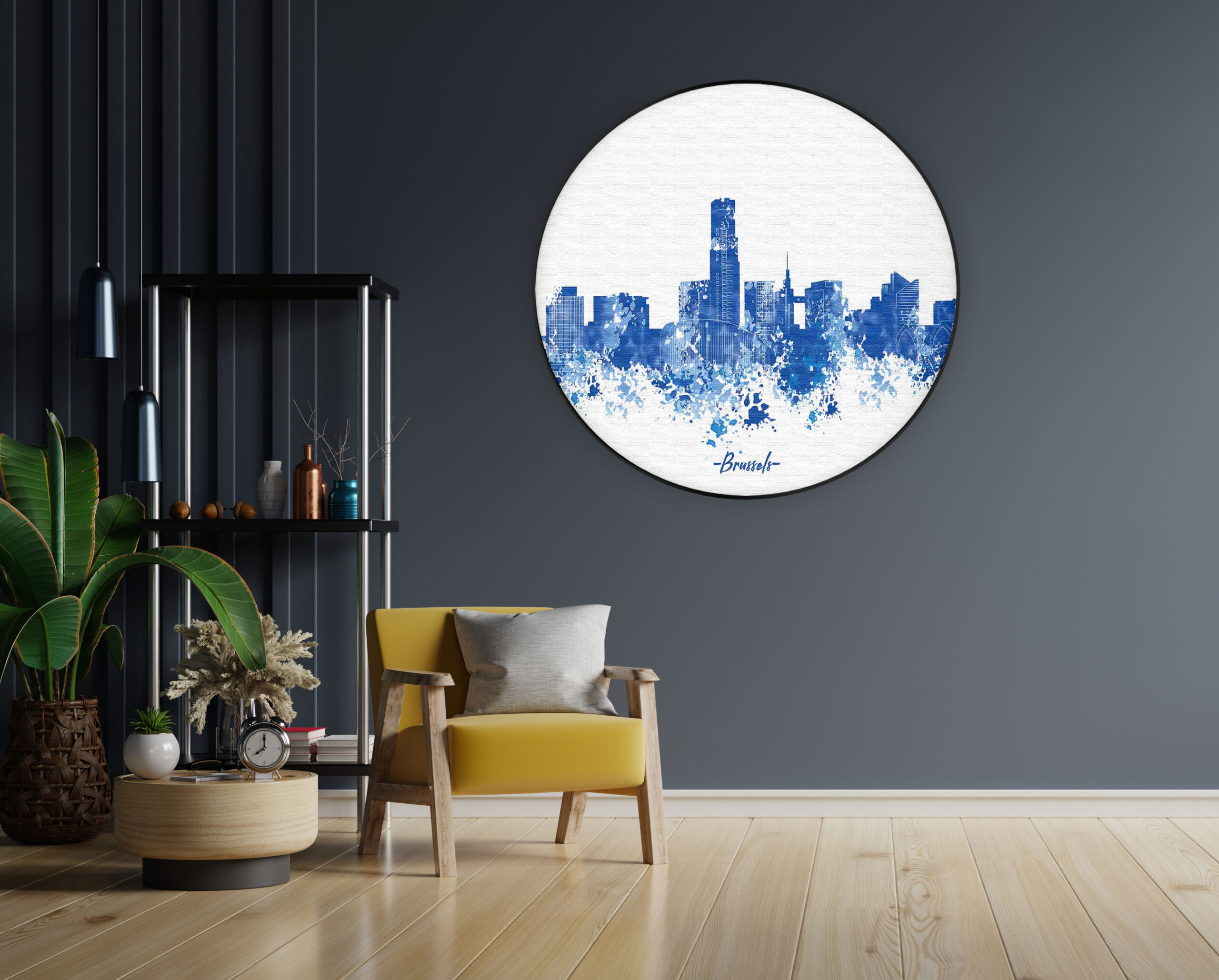 Akoestisch Schilderij Skyline Brussels Watercolor Paint Rond - Muurcirkel Template Vierkant Rond Steden 4 5 scaled 1