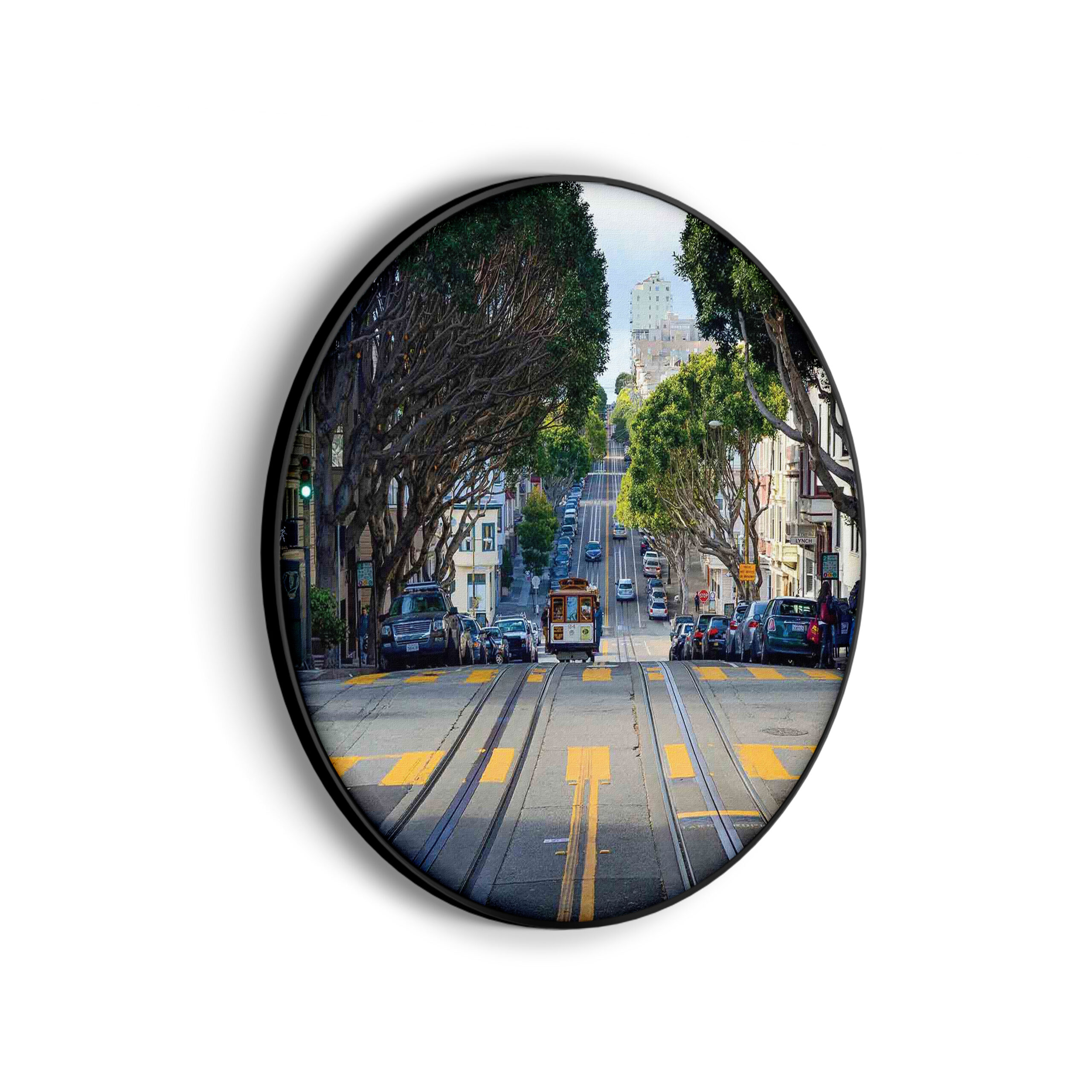 Akoestisch Schilderij San Francisco Tram Rond - Muurcirkel Template Vierkant Rond Steden 44 1 scaled 1