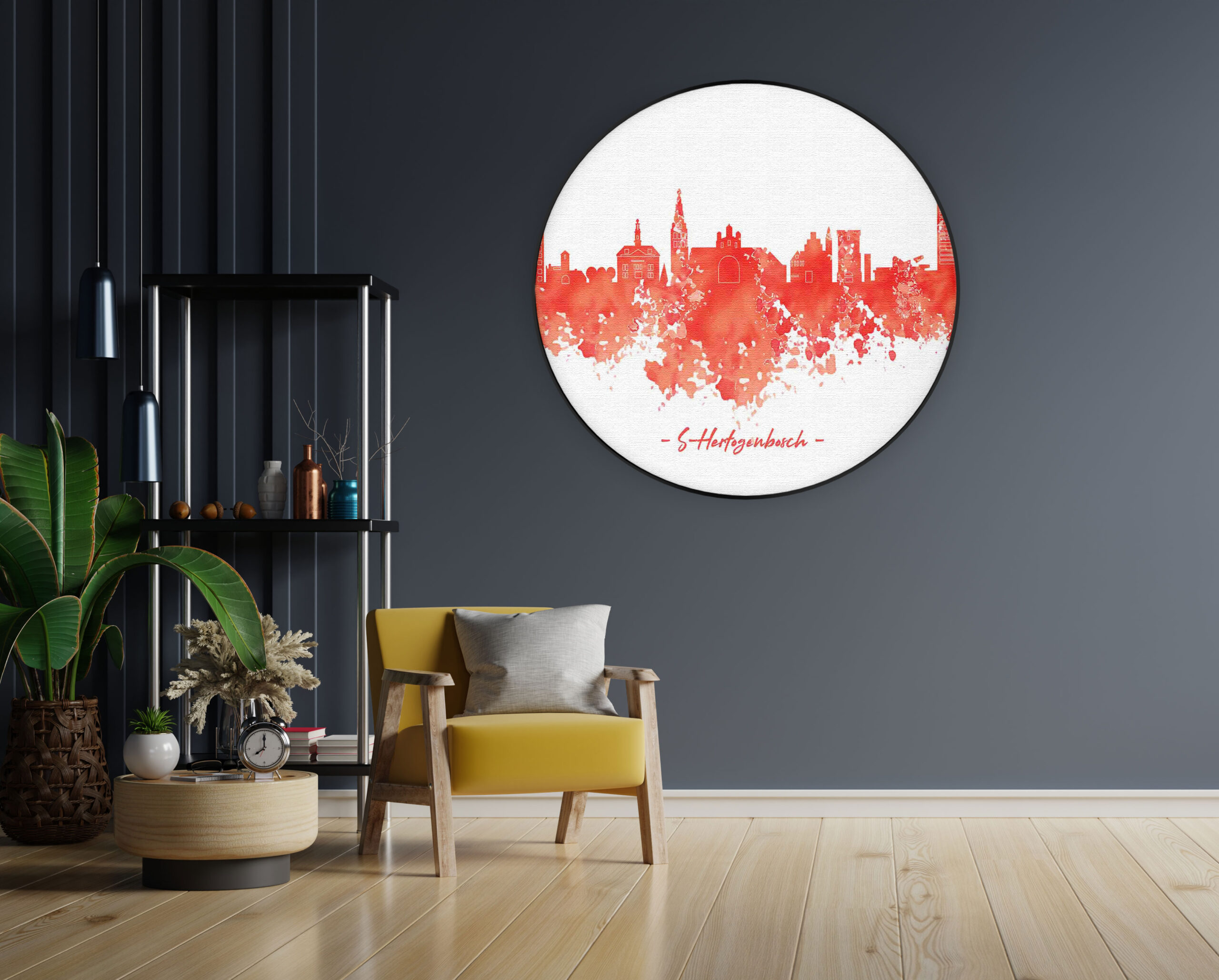 Akoestisch Schilderij Skyline 's-Hertogenbosch Watecolor Paint Rond - Muurcirkel Template Vierkant Rond Steden 54. 1 scaled 1