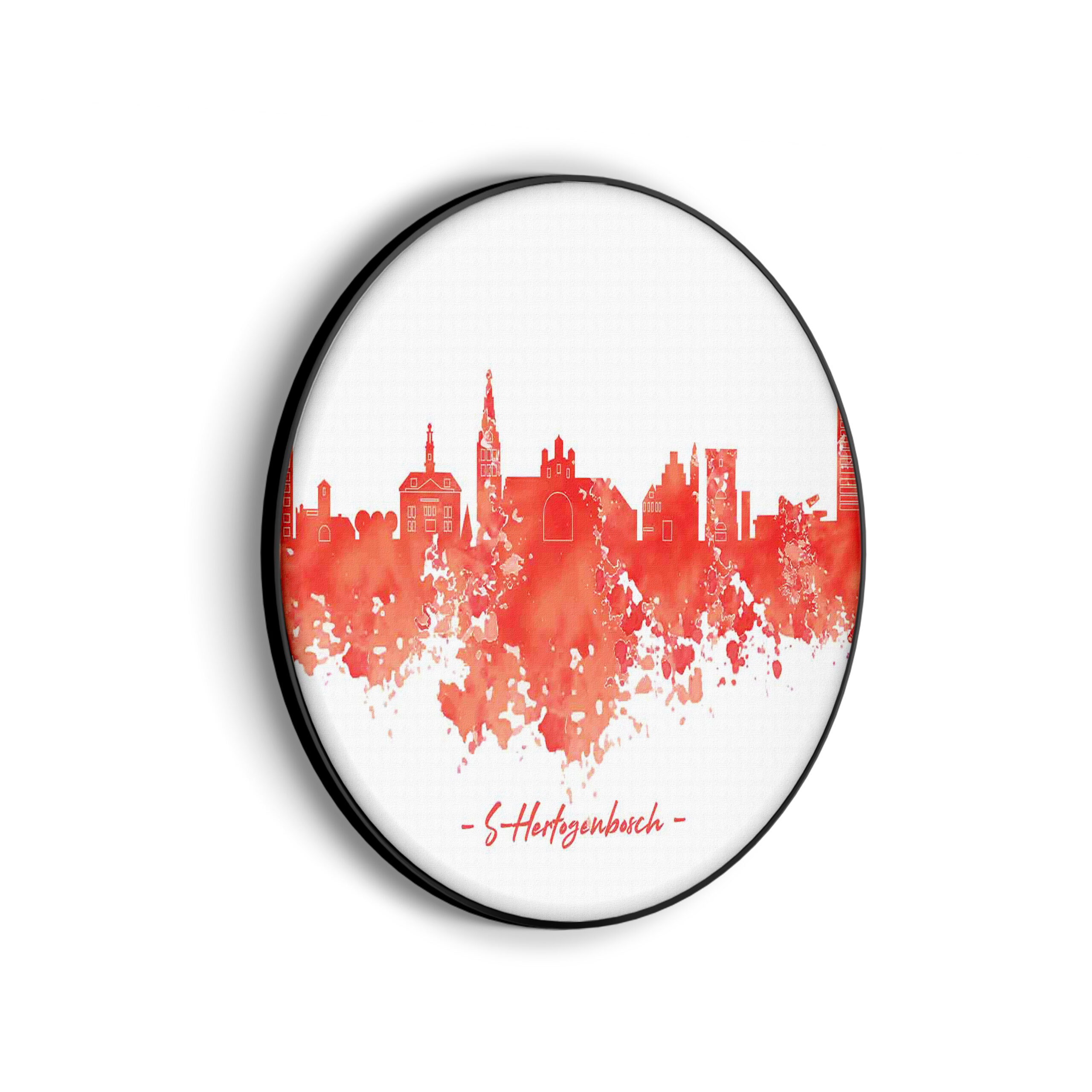 Akoestisch Schilderij Skyline 's-Hertogenbosch Watecolor Paint Rond - Muurcirkel Template Vierkant Rond Steden 54. 2 scaled 1