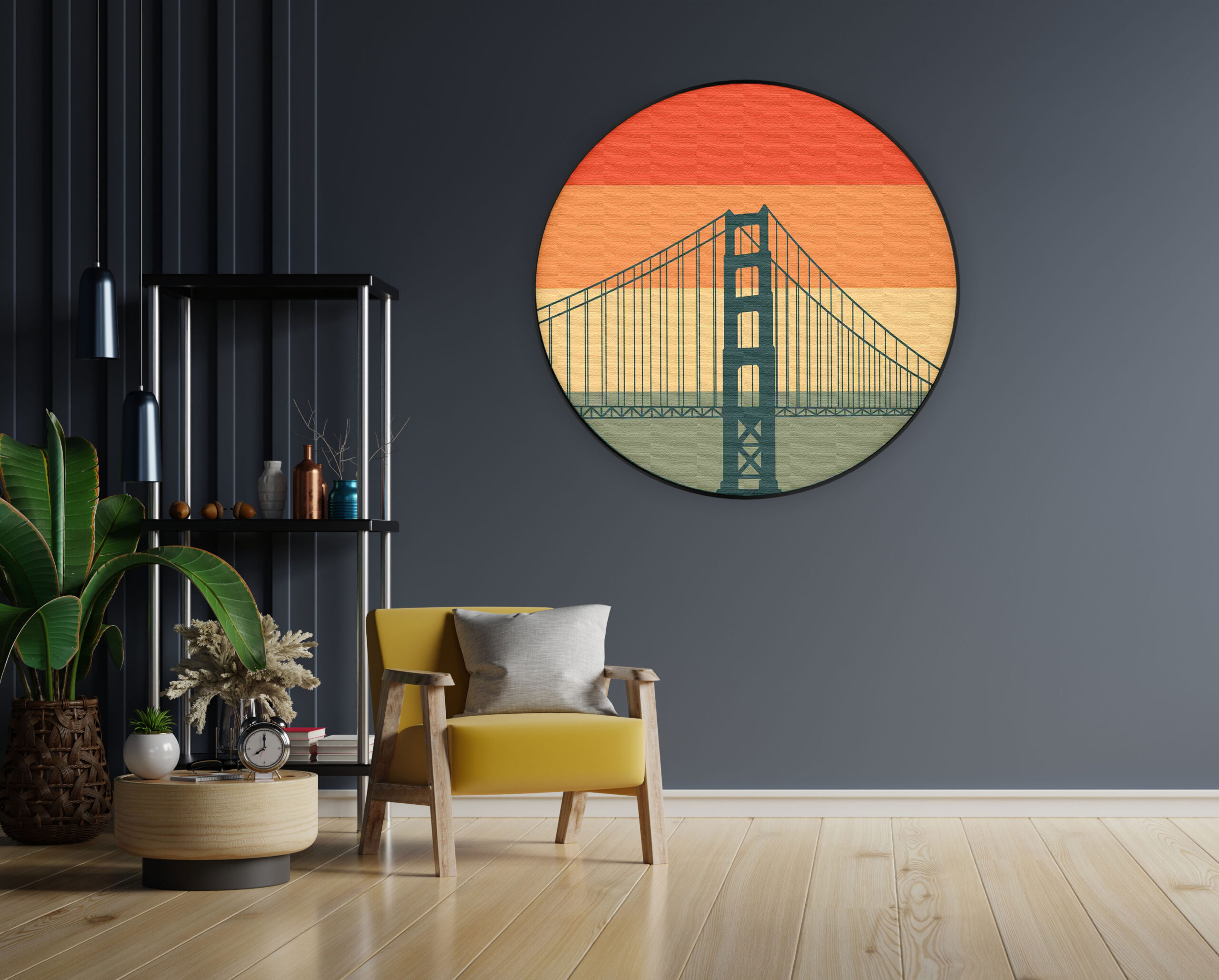 Akoestisch Schilderij San Francisco 1976 Golden Gate Bridge Rond - Muurcirkel Template Vierkant Rond Steden 55. 2 scaled 1