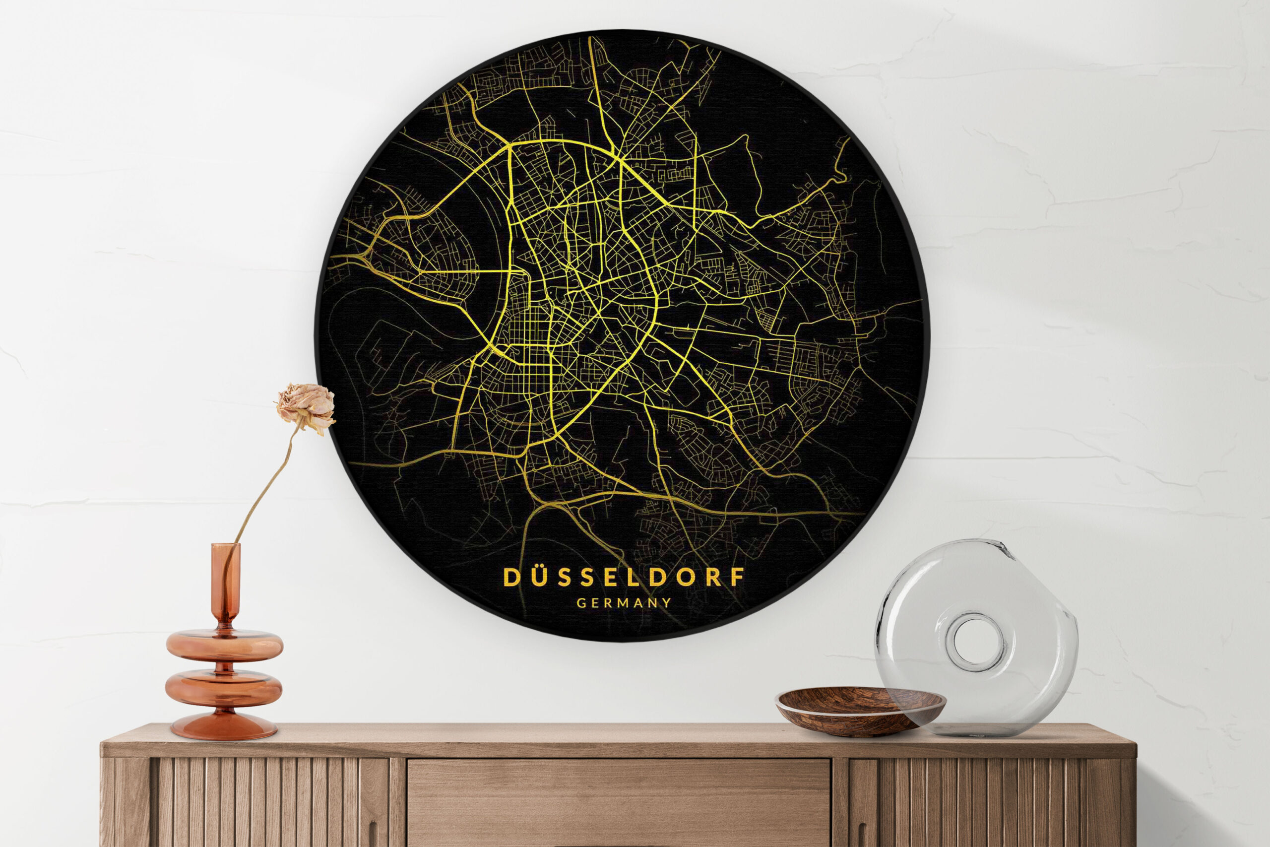 Akoestisch Schilderij Düsseldorf Plattegrond Zwart Geel Rond - Muurcirkel Template Vierkant Rond Steden 65 1 scaled 1