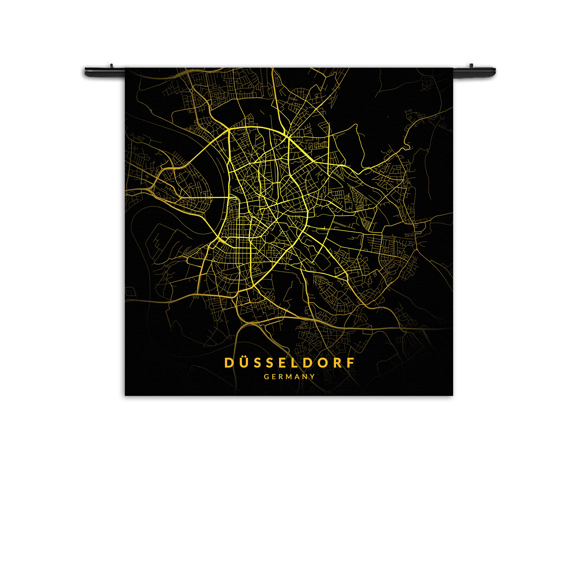 Wandkleed Düsseldorf Plattegrond Zwart Geel Rechthoek Vierkant