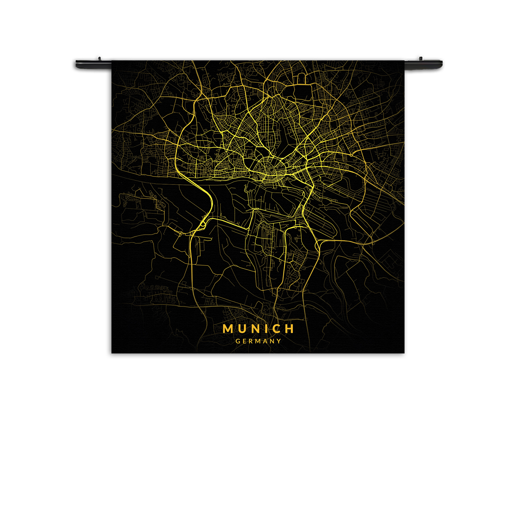 Wandkleed Munich München Plattegrond Zwart Geel Rechthoek Vierkant