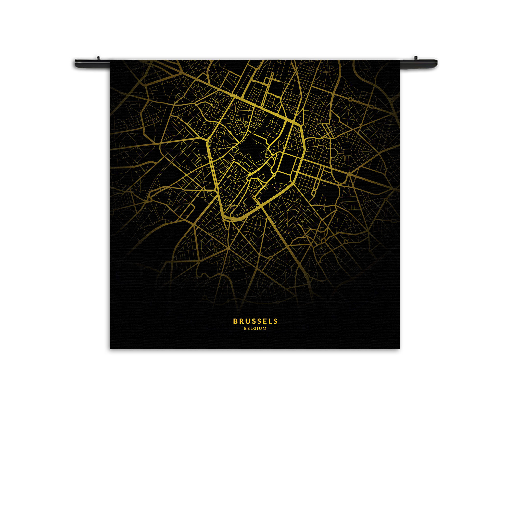 Wandkleed Brussels Plattegrond Zwart Geel Rechthoek Vierkant