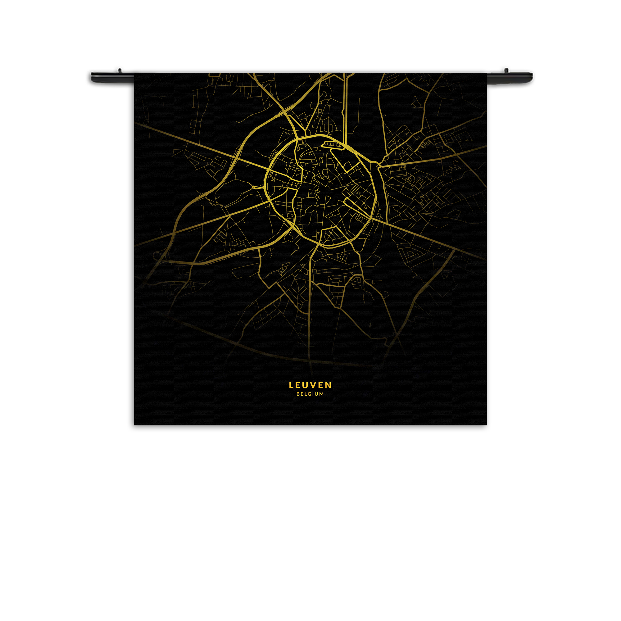 Wandkleed Leuven Plattegrond Zwart Geel Rechthoek Vierkant