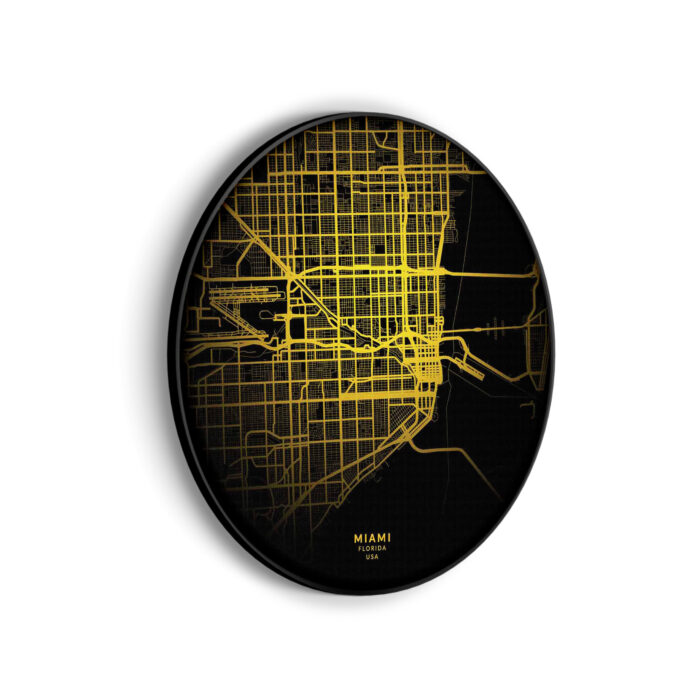 Akoestisch Schilderij Miami Plattegrond Zwart Geel Rond - Muurcirkel Template Vierkant Rond Steden 71 scaled 1