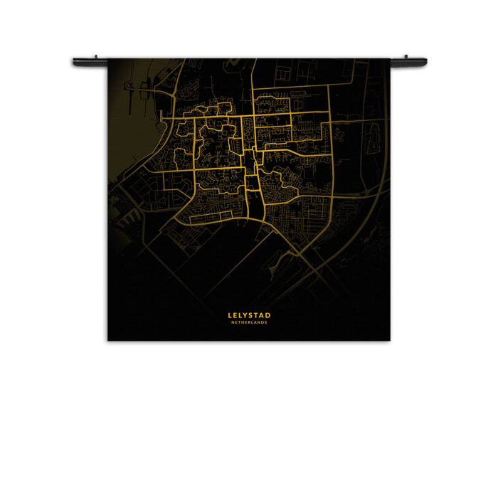 Wandkleed Lelystad Plattegrond Zwart Geel Rechthoek Vierkant