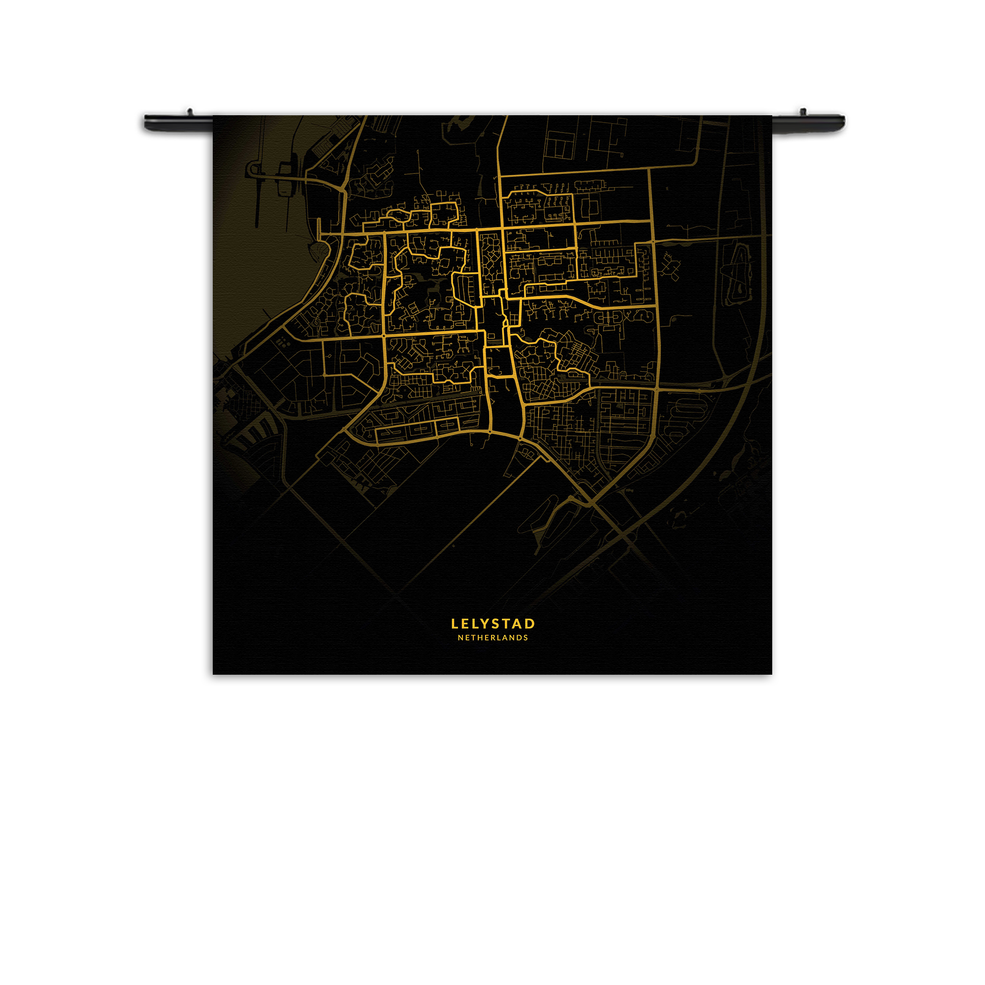 Wandkleed Lelystad Plattegrond Zwart Geel Rechthoek Vierkant