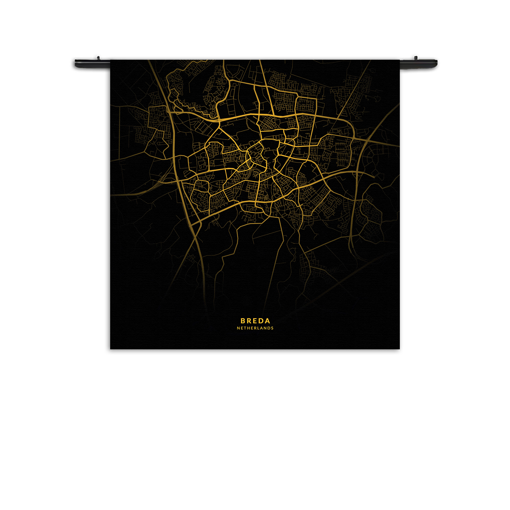 Wandkleed Breda Plattegrond Zwart Geel Rechthoek Vierkant