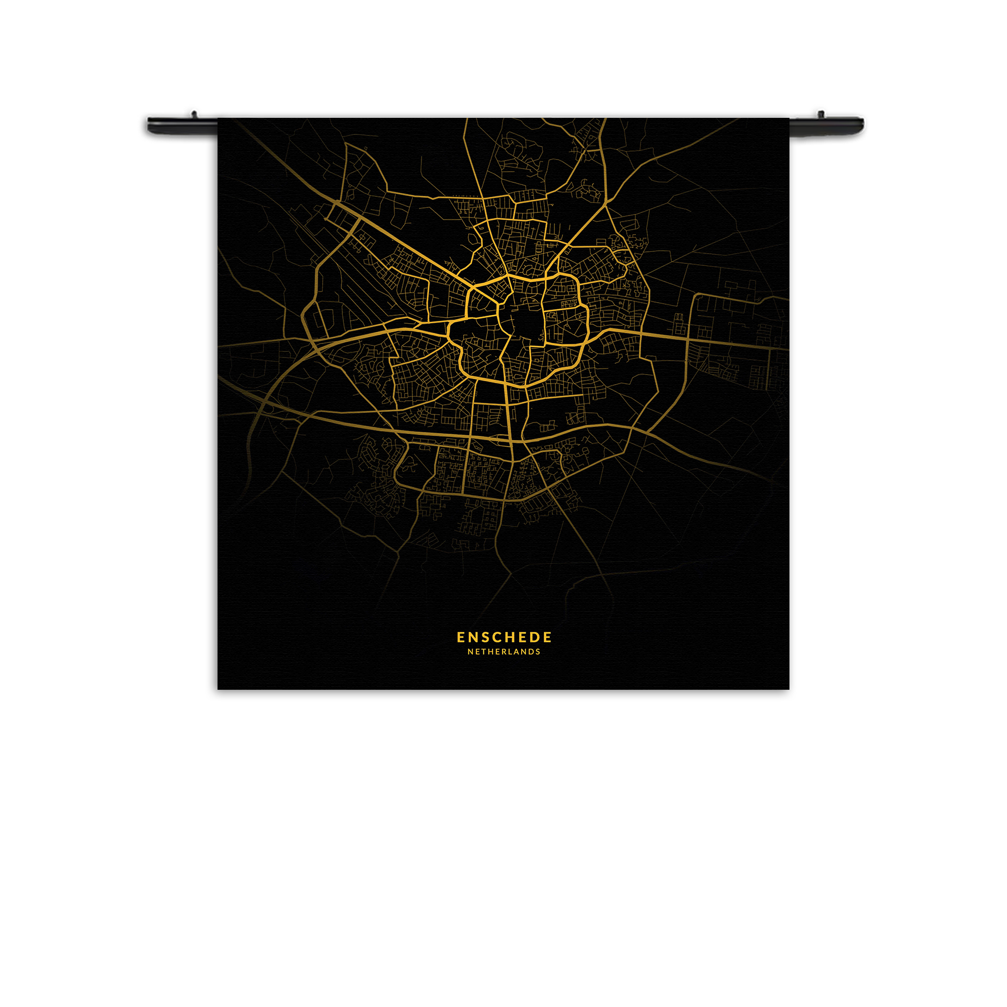 Wandkleed Enschede Plattegrond Zwart Geel Rechthoek Vierkant