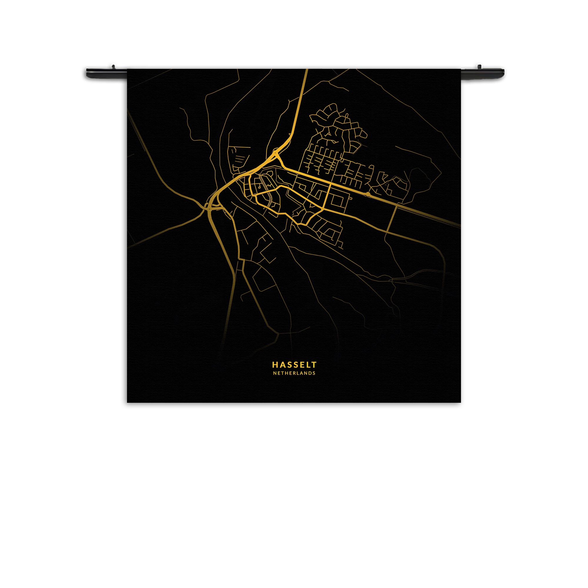 Wandkleed Hasselt Plattegrond Zwart Geel Rechthoek Vierkant