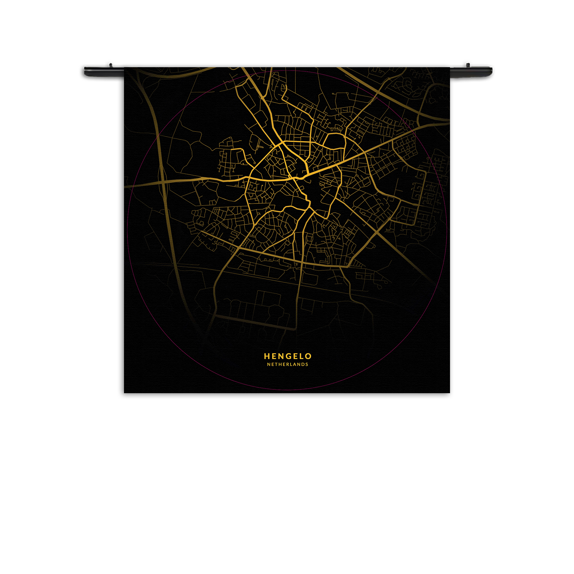 Wandkleed Hengelo Plattegrond Zwart Geel Rechthoek Vierkant