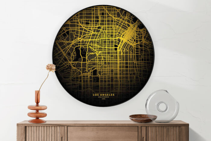 Akoestisch Schilderij Los Angeles Plattegrond Zwart Geel Rond - Muurcirkel Template Vierkant Rond Steden 89 2 scaled 1