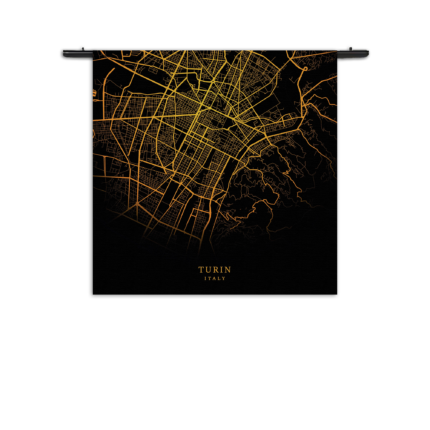 Wandkleed Turin Turijn Plattegrond Zwart Geel Rechthoek Vierkant
