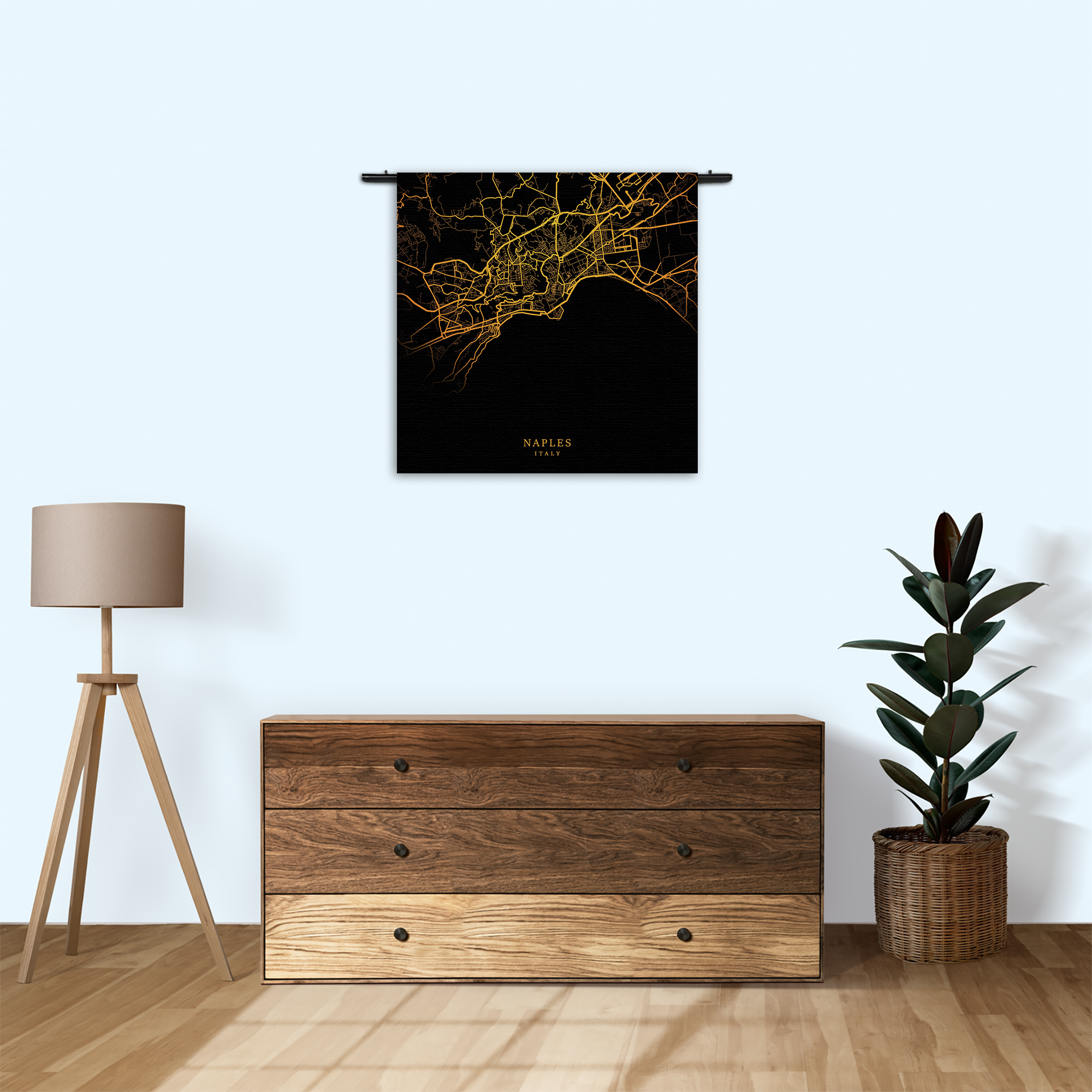 Wandkleed Naples Napels Plattegrond Zwart Geel Rechthoek Vierkant Template Vierkant Rond Steden 93 3