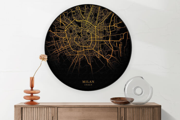 Akoestisch Schilderij Milan Milaan Plattegrond Zwart Geel Rond - Muurcirkel Template Vierkant Rond Steden 94 2 scaled 1