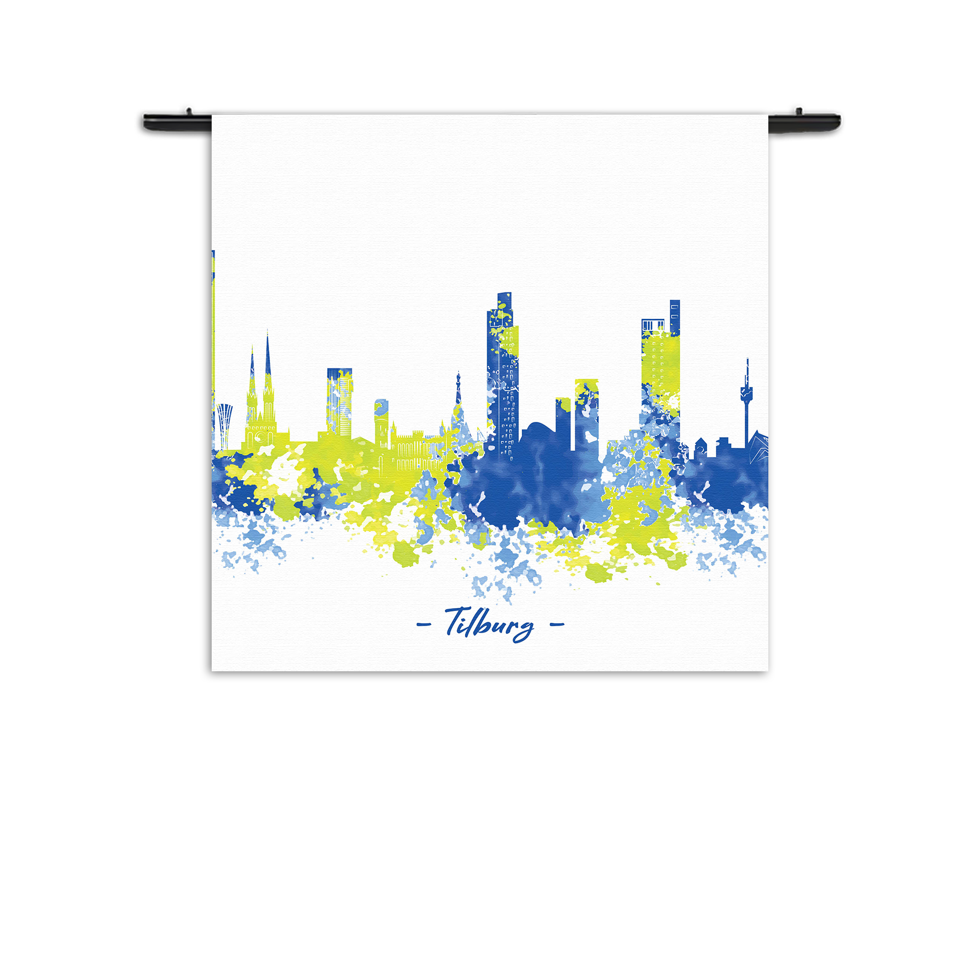 Wandkleed Skyline Tilburg Watercolor Paint Rechthoek Vierkant
