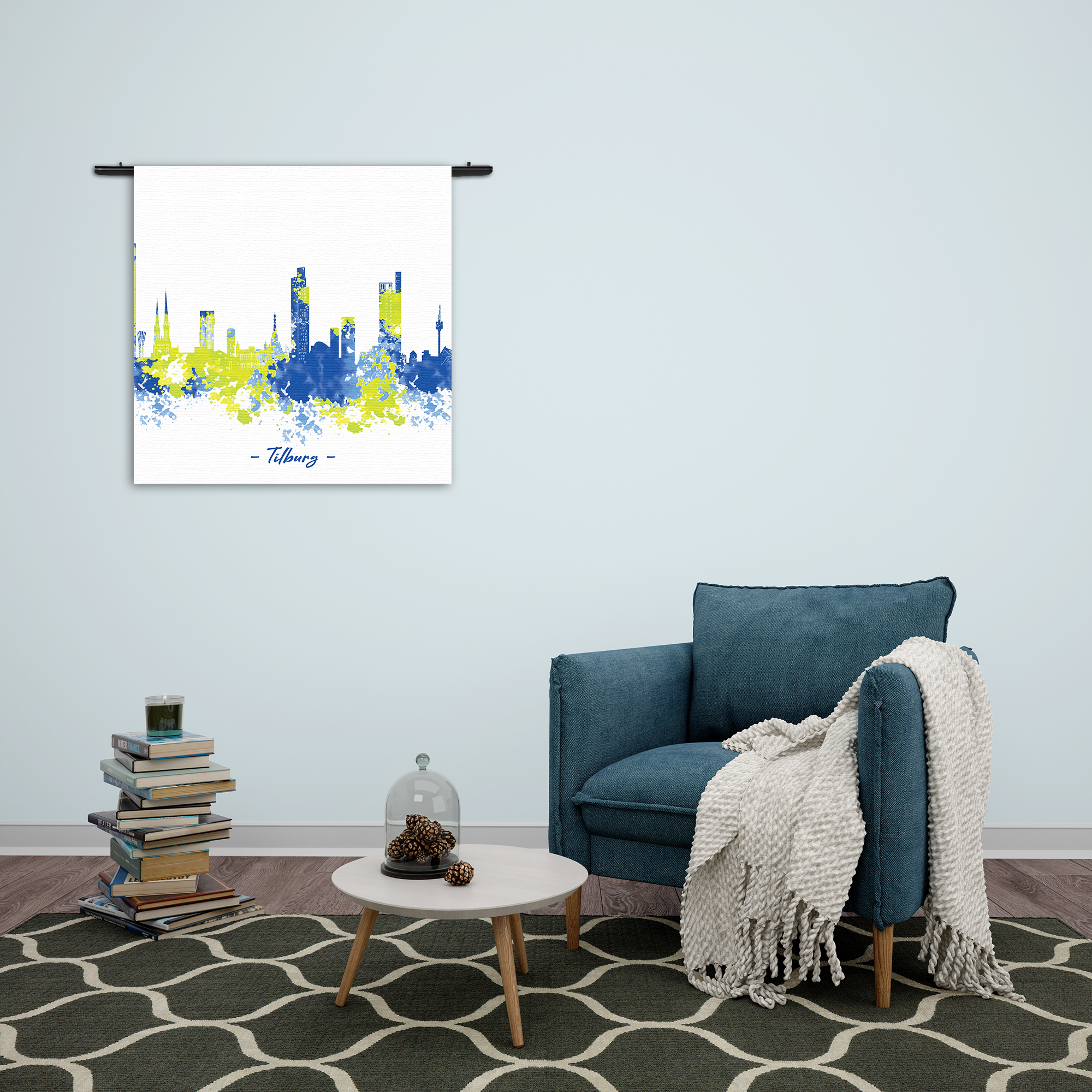 Wandkleed Skyline Tilburg Watercolor Paint Rechthoek Vierkant Template Vierkant Rond Steden 97 2