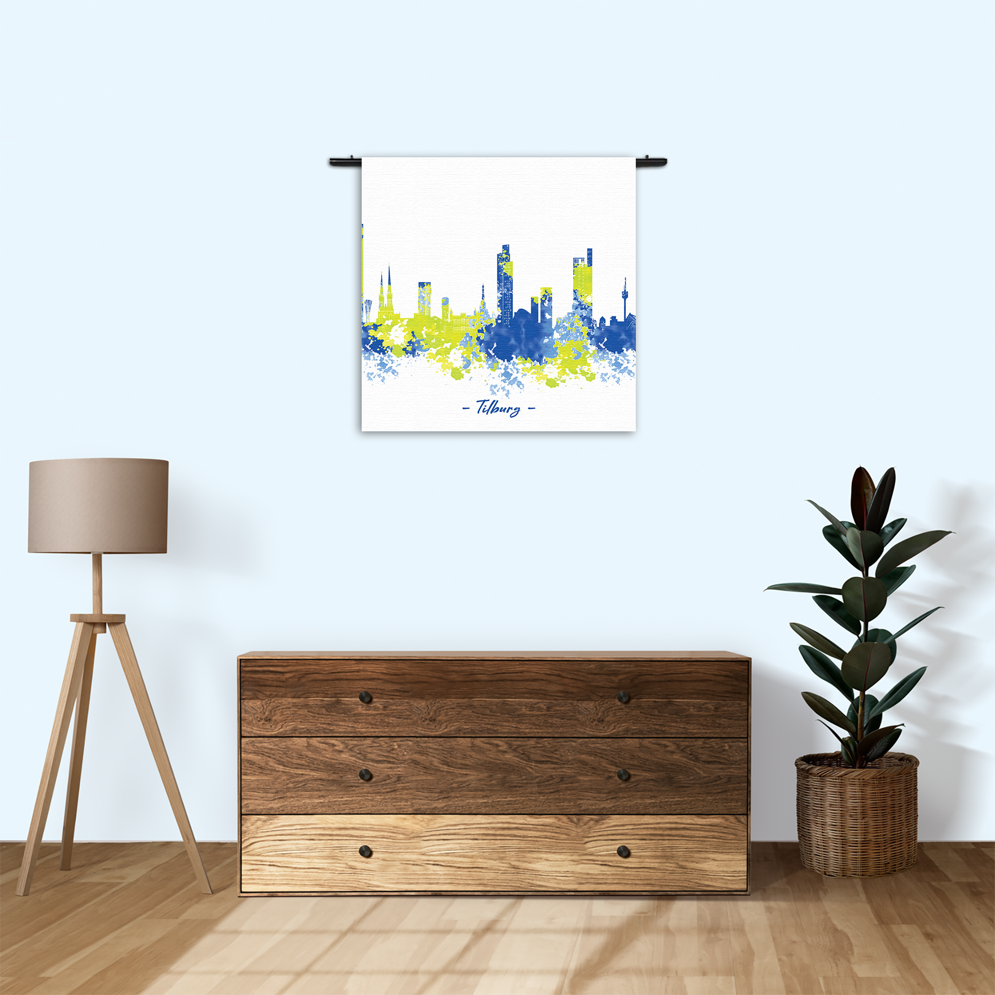 Wandkleed Skyline Tilburg Watercolor Paint Rechthoek Vierkant Template Vierkant Rond Steden 97 3