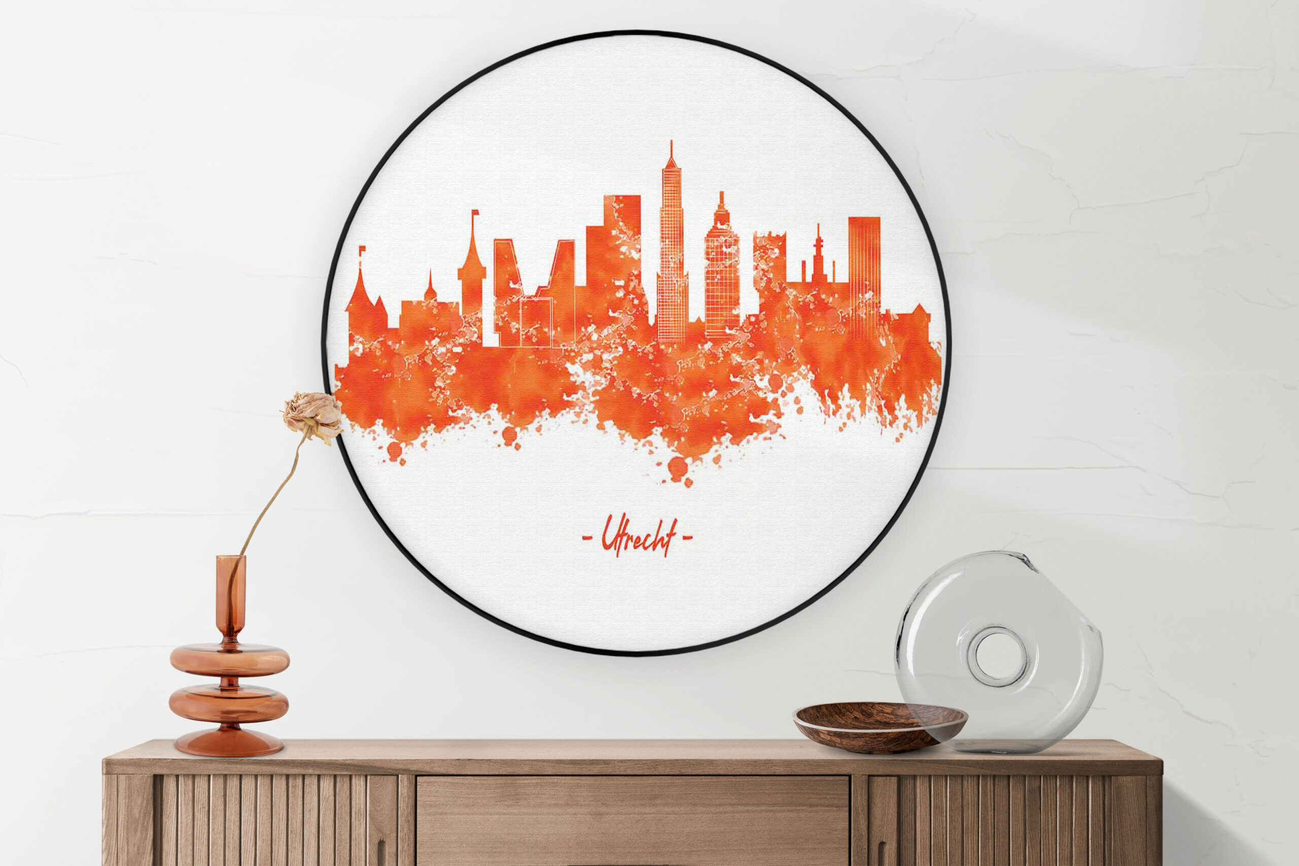 Akoestisch Schilderij Skyline Utrecht Watercolor Paint Rond - Muurcirkel Template Vierkant Rond Steden 98 2 scaled 1