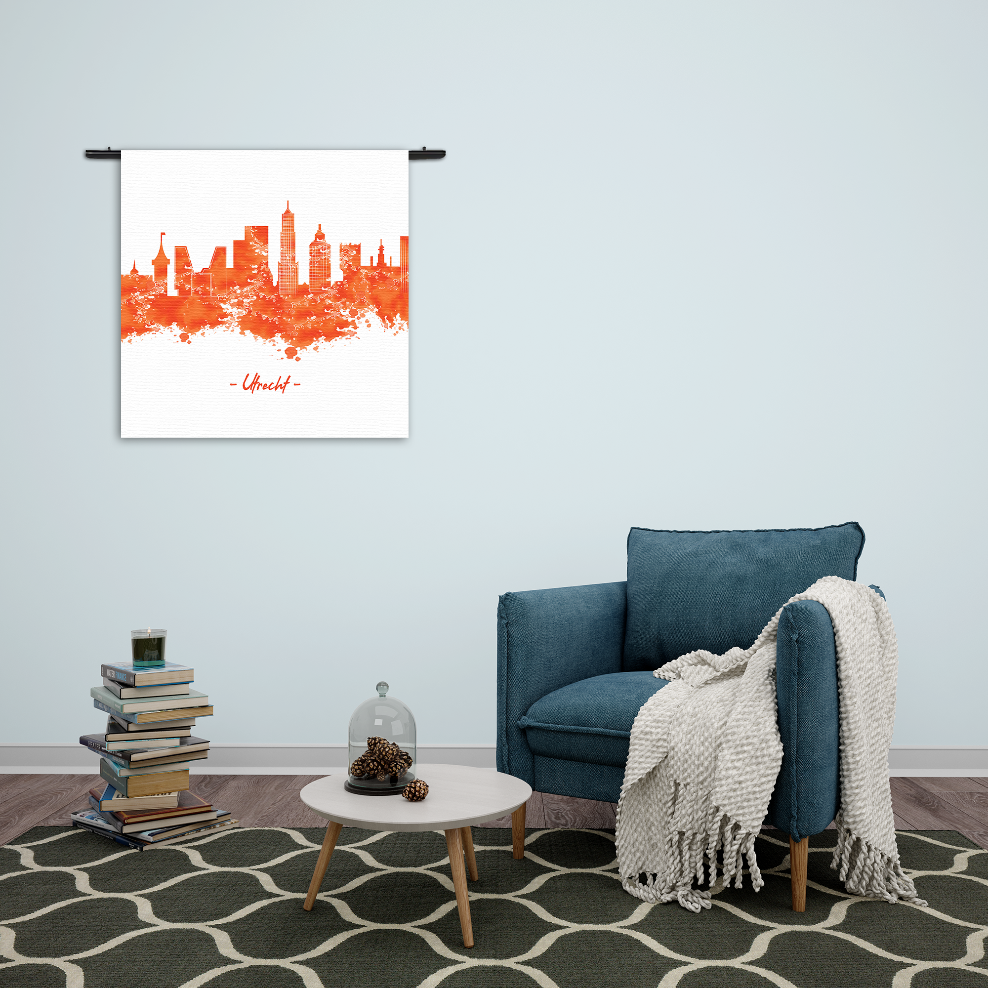 Wandkleed Skyline Utrecht Watercolor Paint Rechthoek Vierkant Template Vierkant Rond Steden 98 2